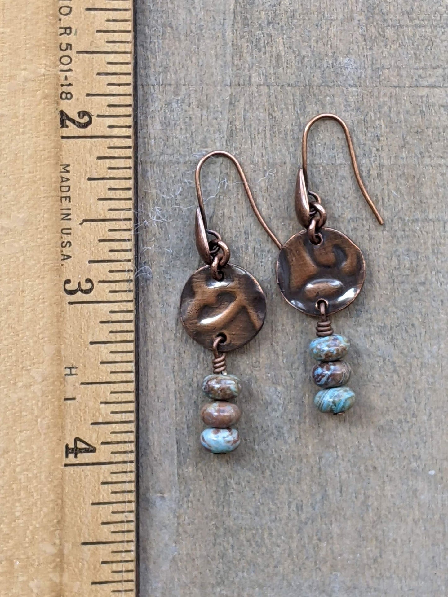 Turquoise and Copper Disc Earrings