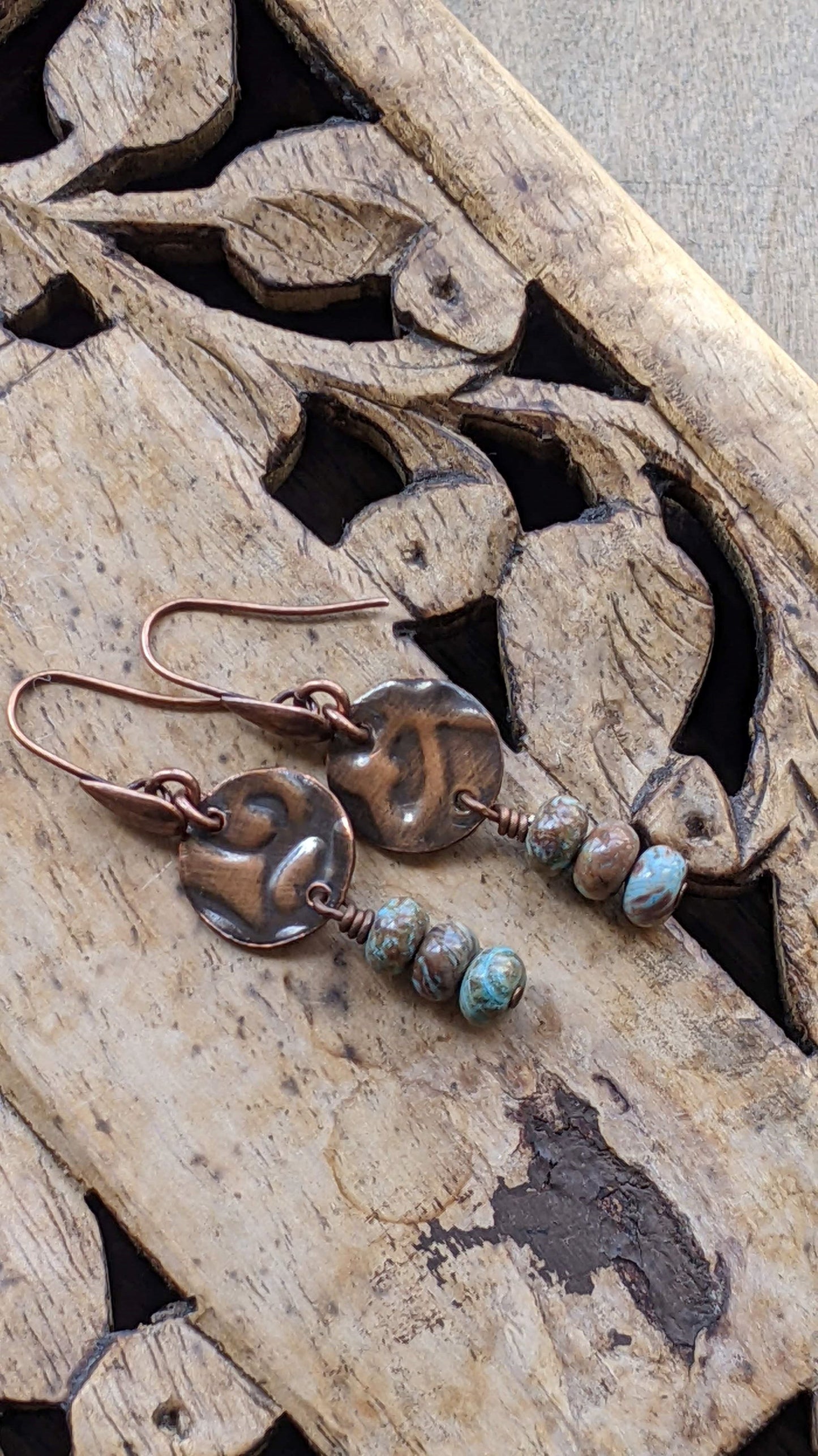 Turquoise and Copper Disc Earrings