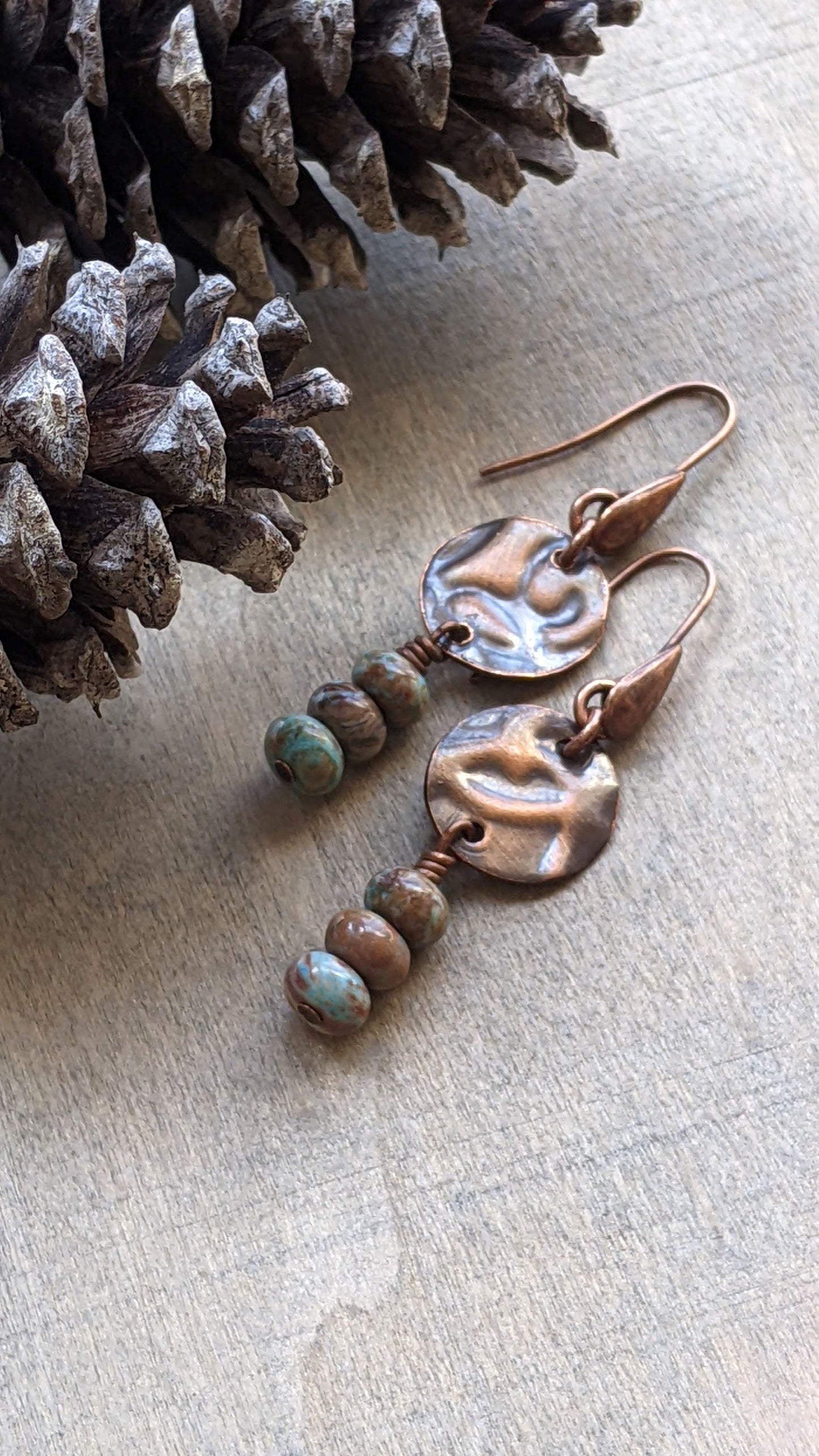 Turquoise and Copper Disc Earrings