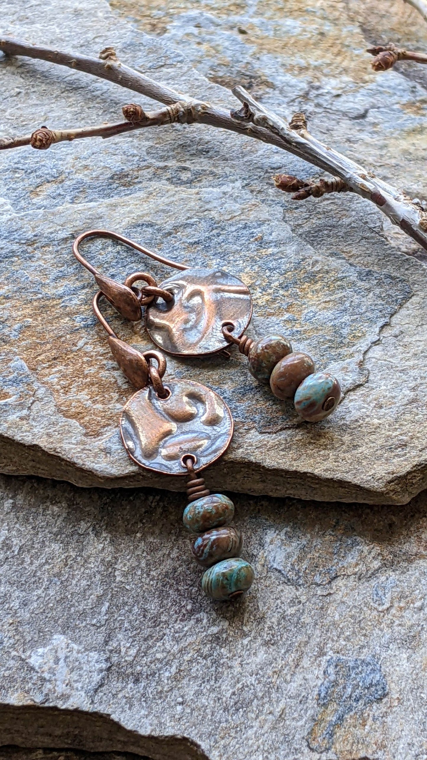 Turquoise and Copper Disc Earrings