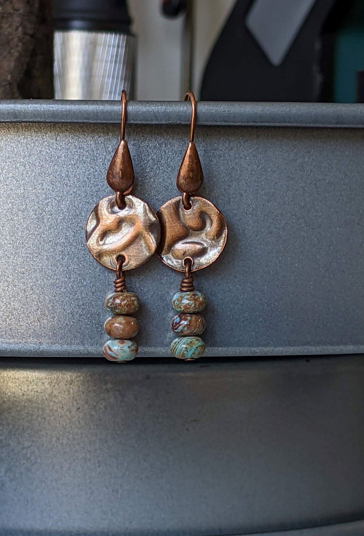 Turquoise and Copper Disc Earrings