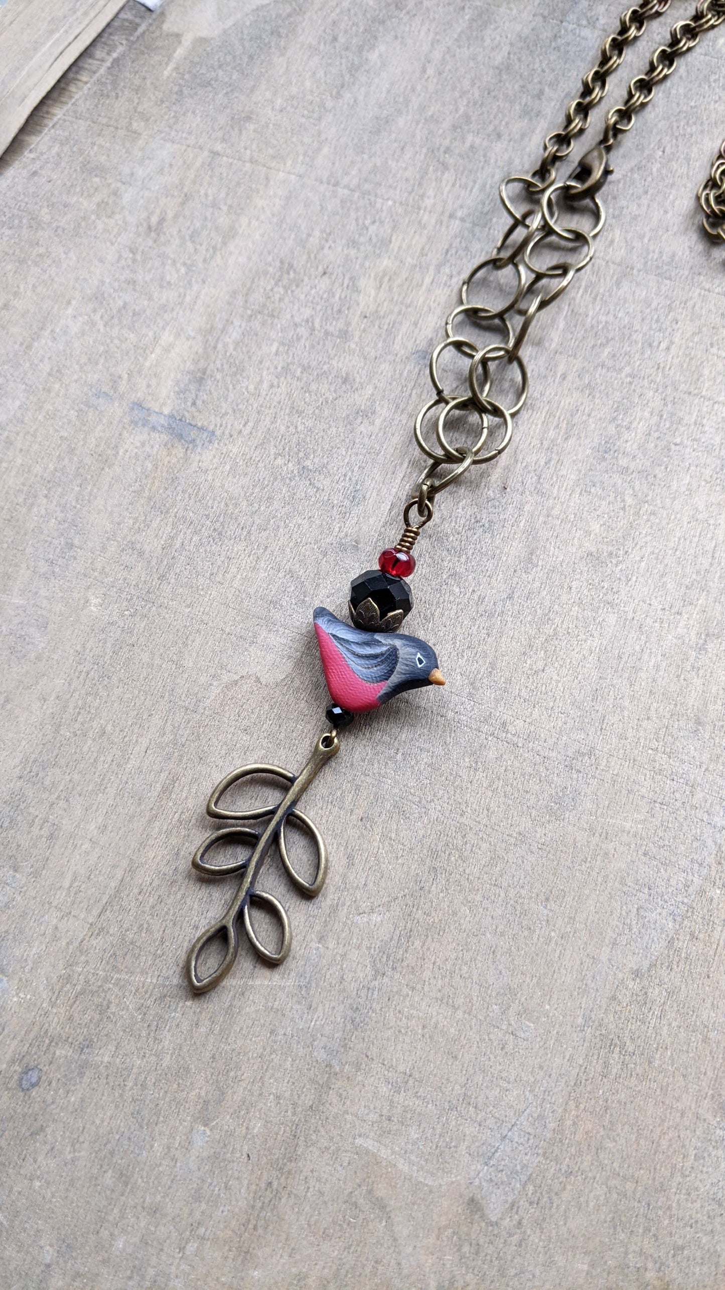 Bird Necklace Red and Black