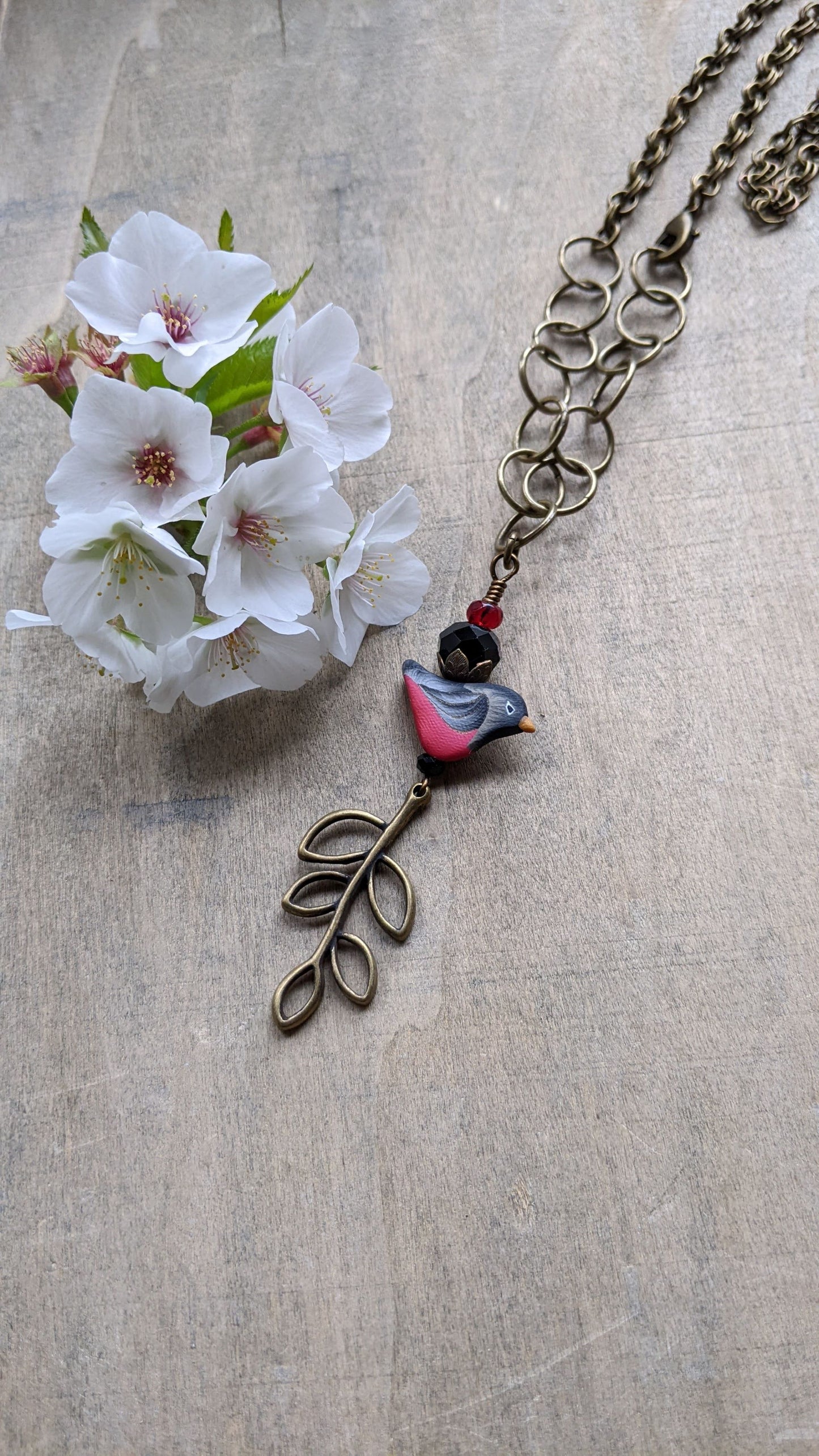 Bird Necklace Red and Black