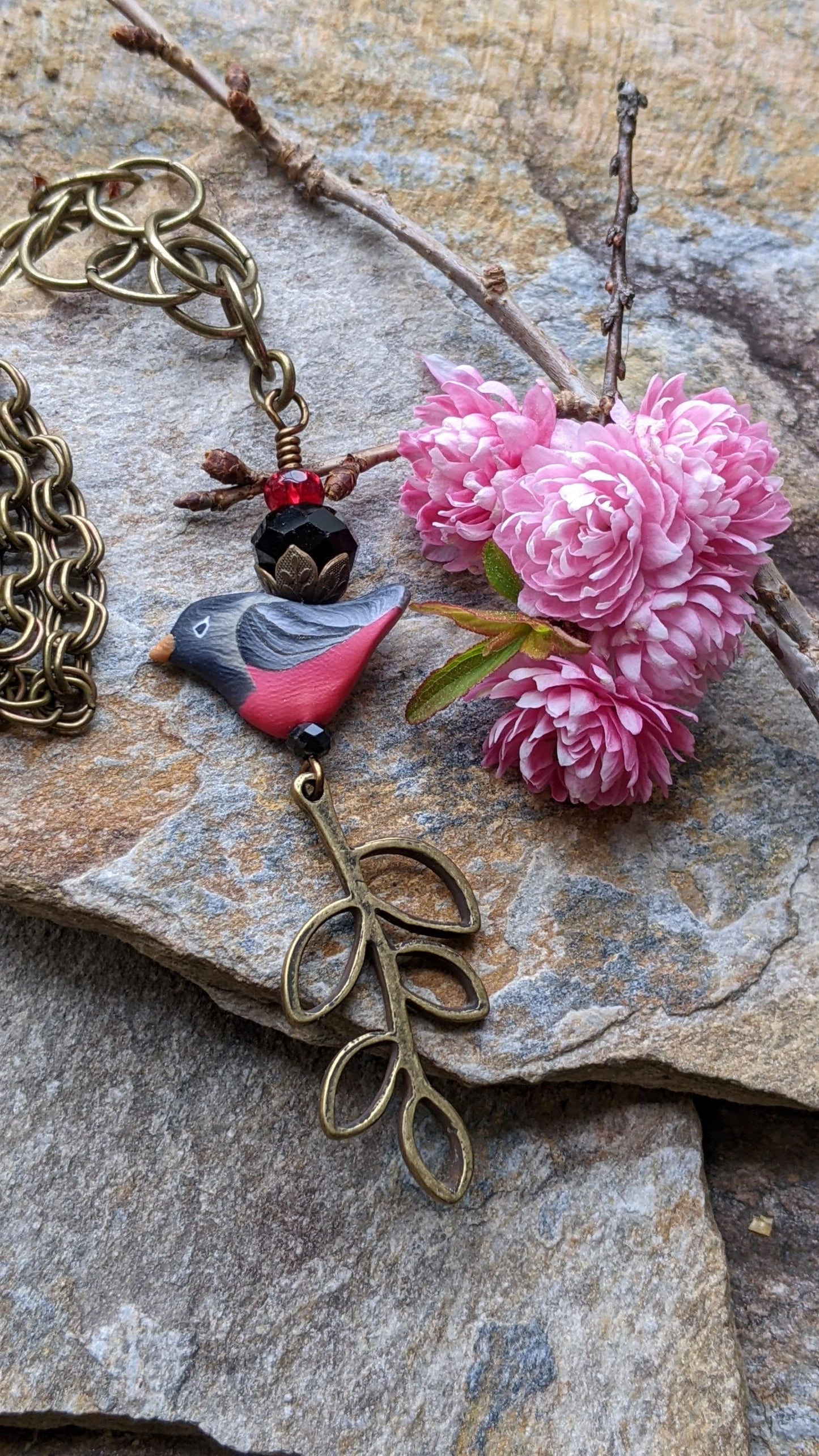 Bird Necklace Red and Black