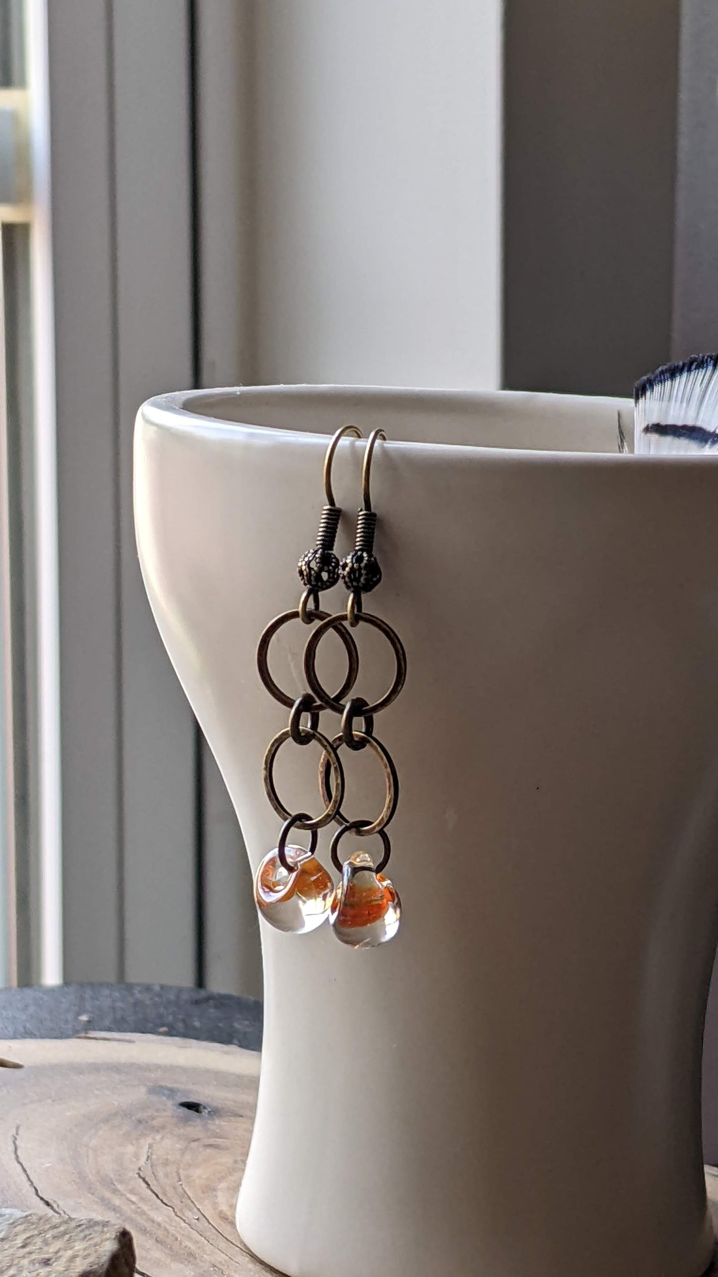 Glass Drop Earrings Tangerine