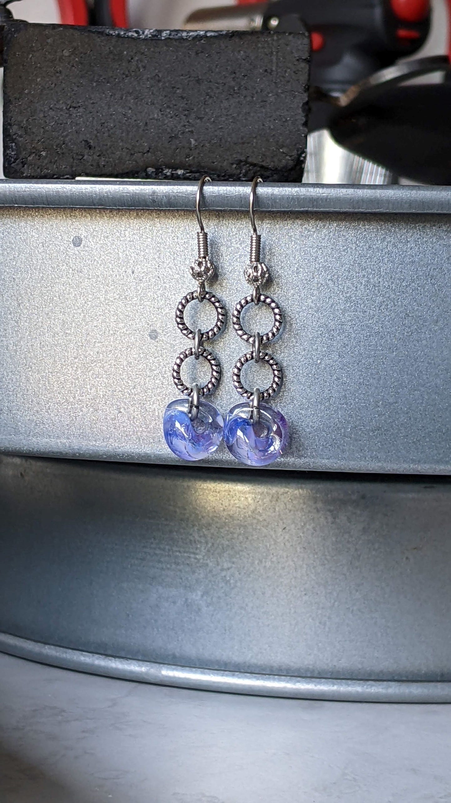 Purple Glass Drop Earrings