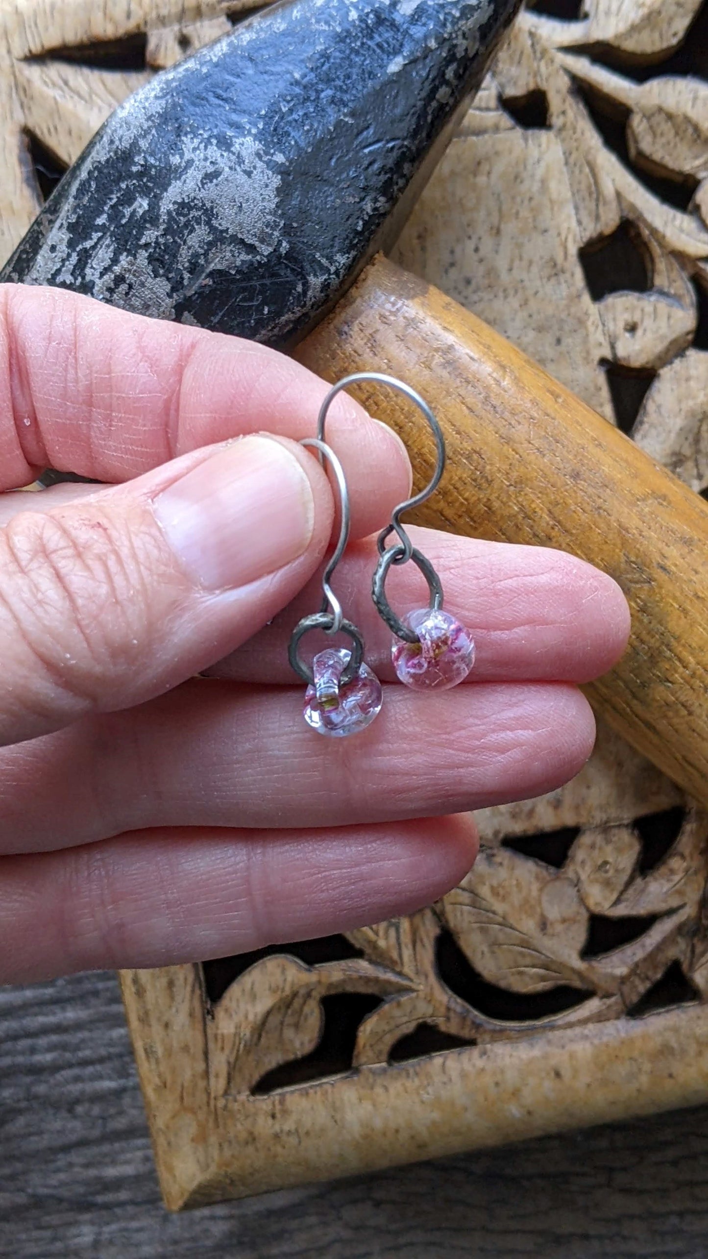 Pink Glass Drop Earrings