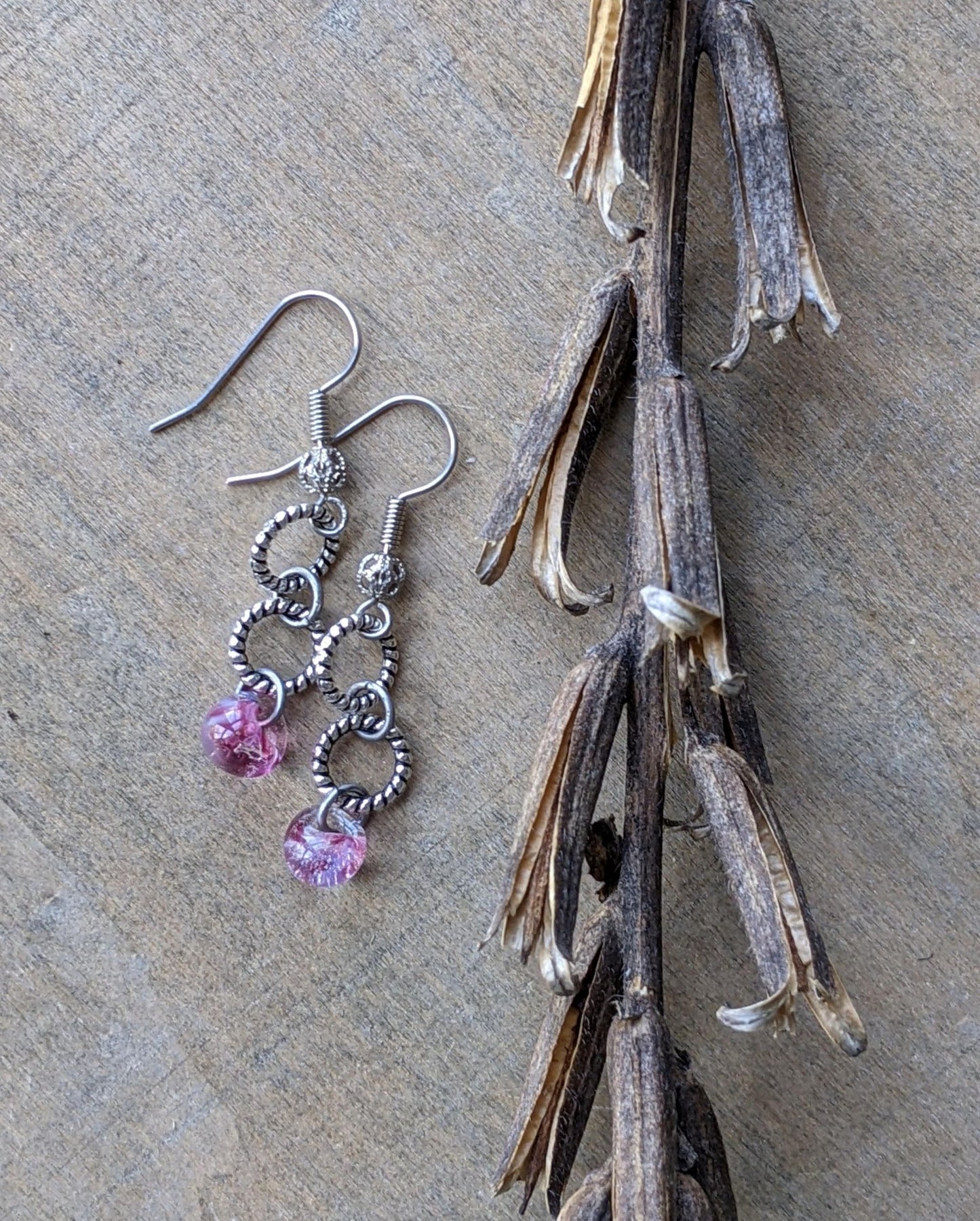 Glass Drop Earrings Pink