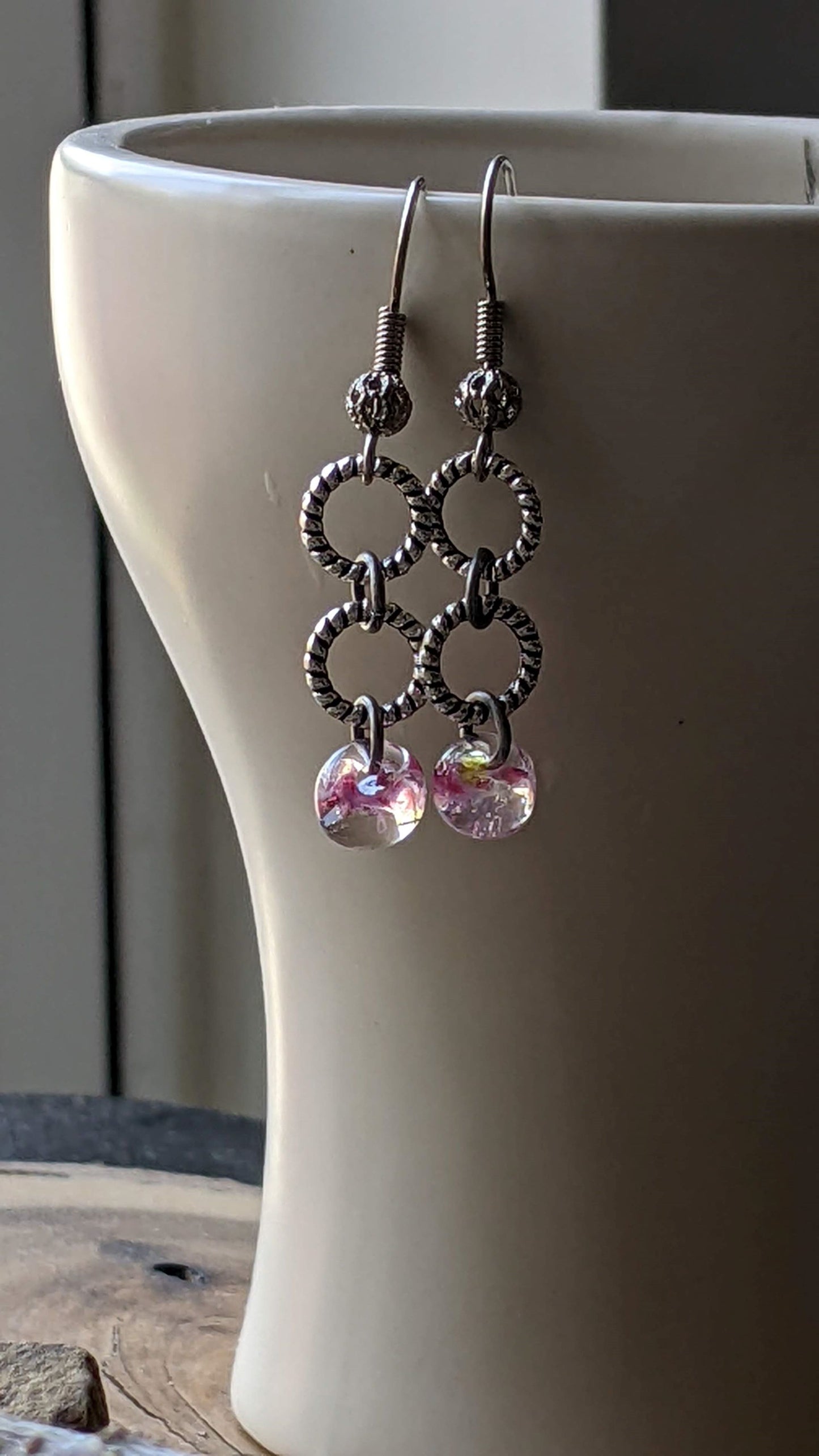 Glass Drop Earrings Pink