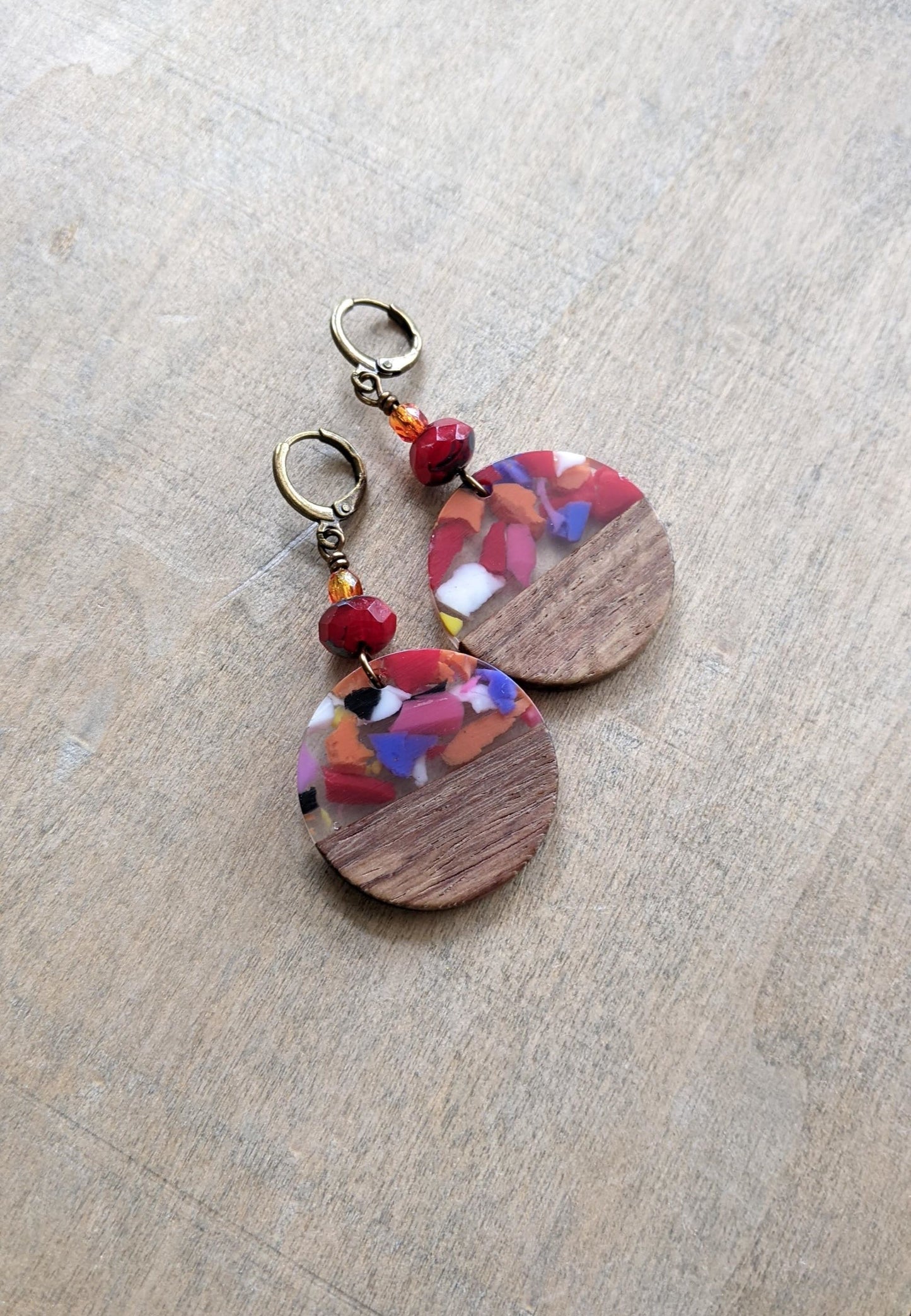 Wood and Resin Earrings ~ Fiesta