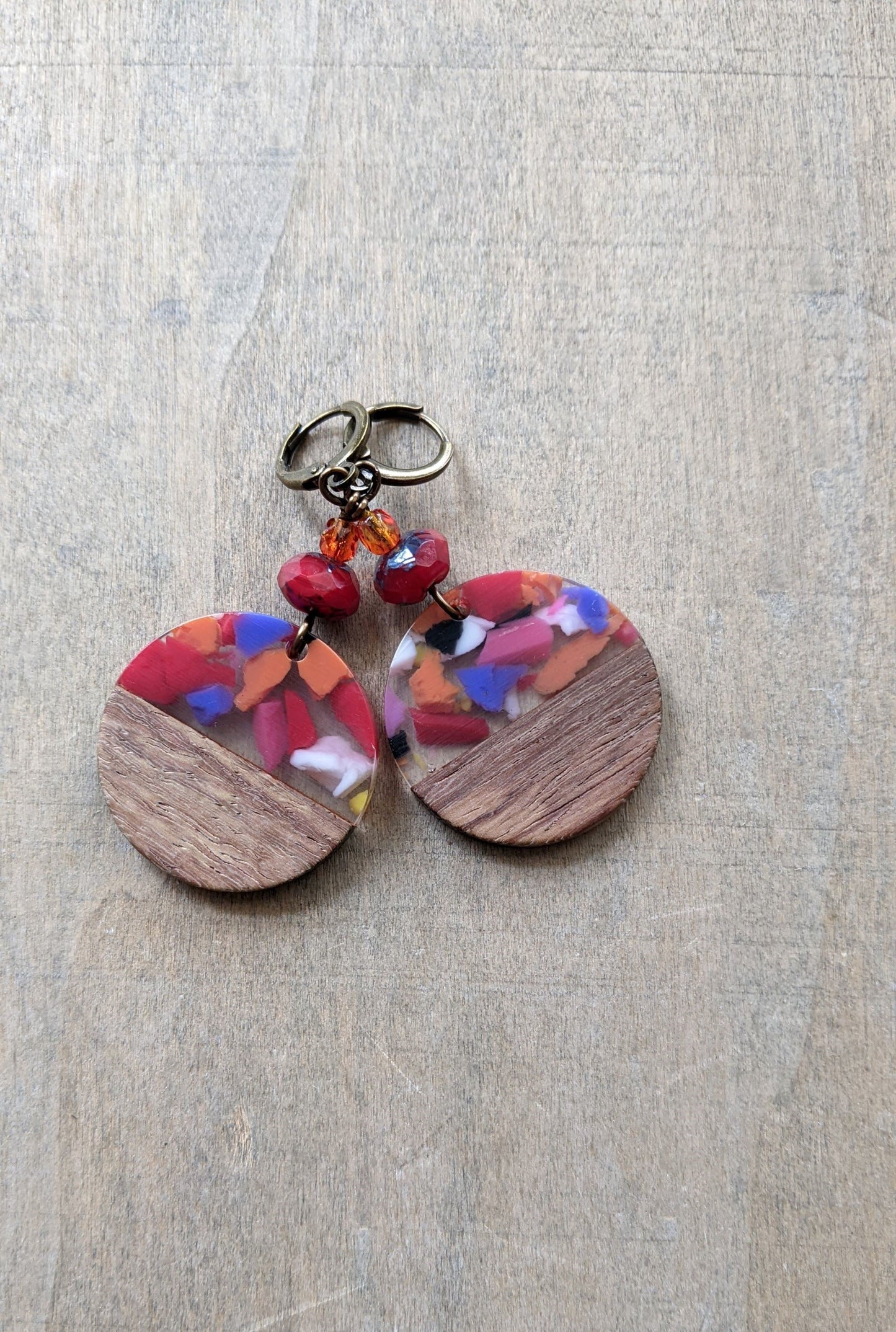 Wood and Resin Earrings ~ Fiesta