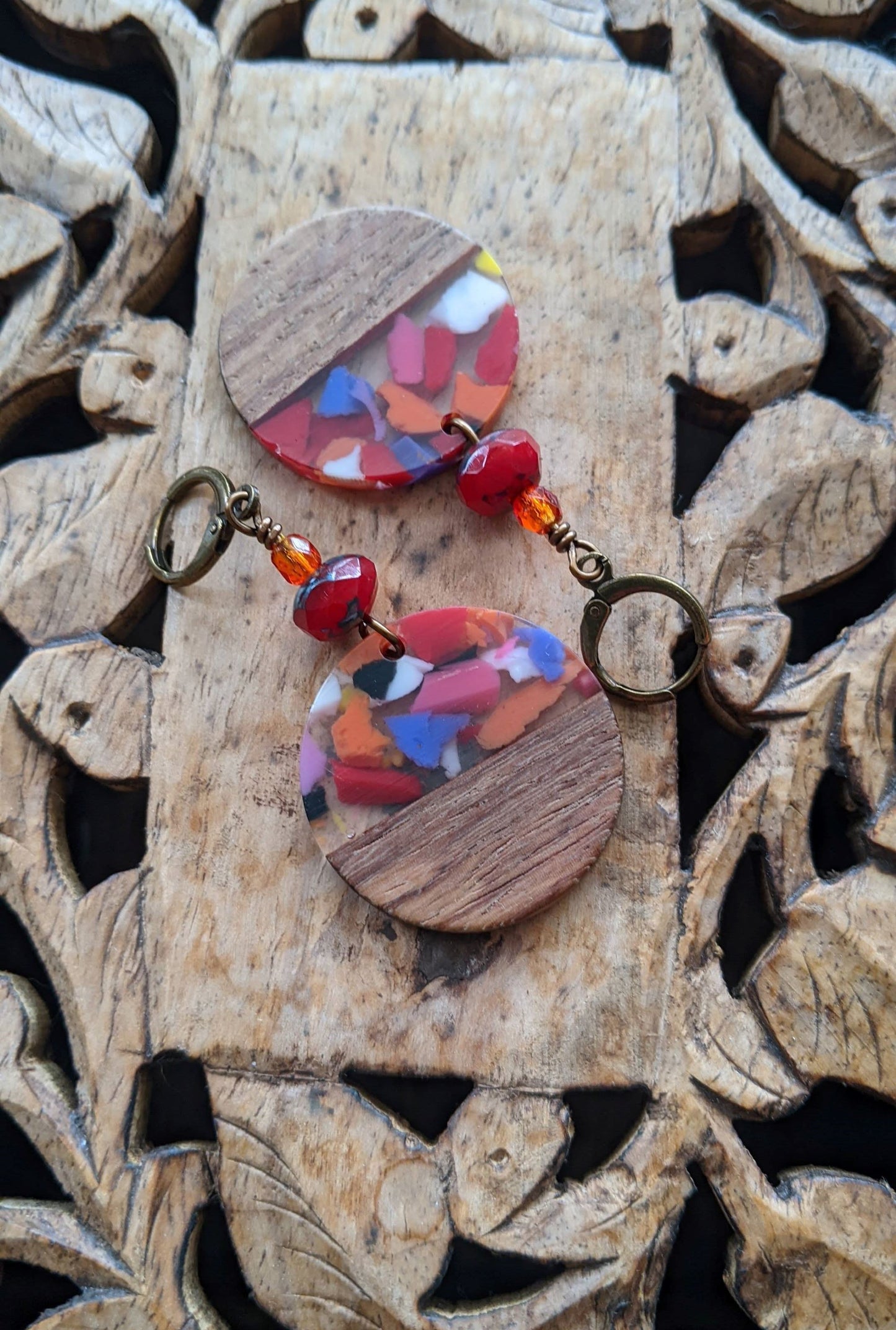 Wood and Resin Earrings ~ Fiesta