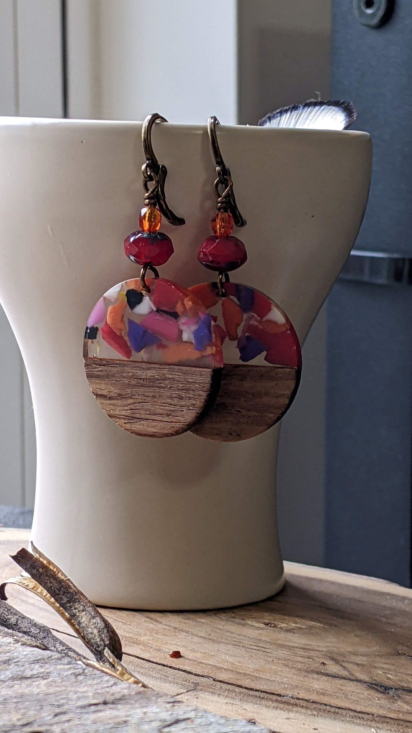 Wood and Resin Earrings ~ Fiesta