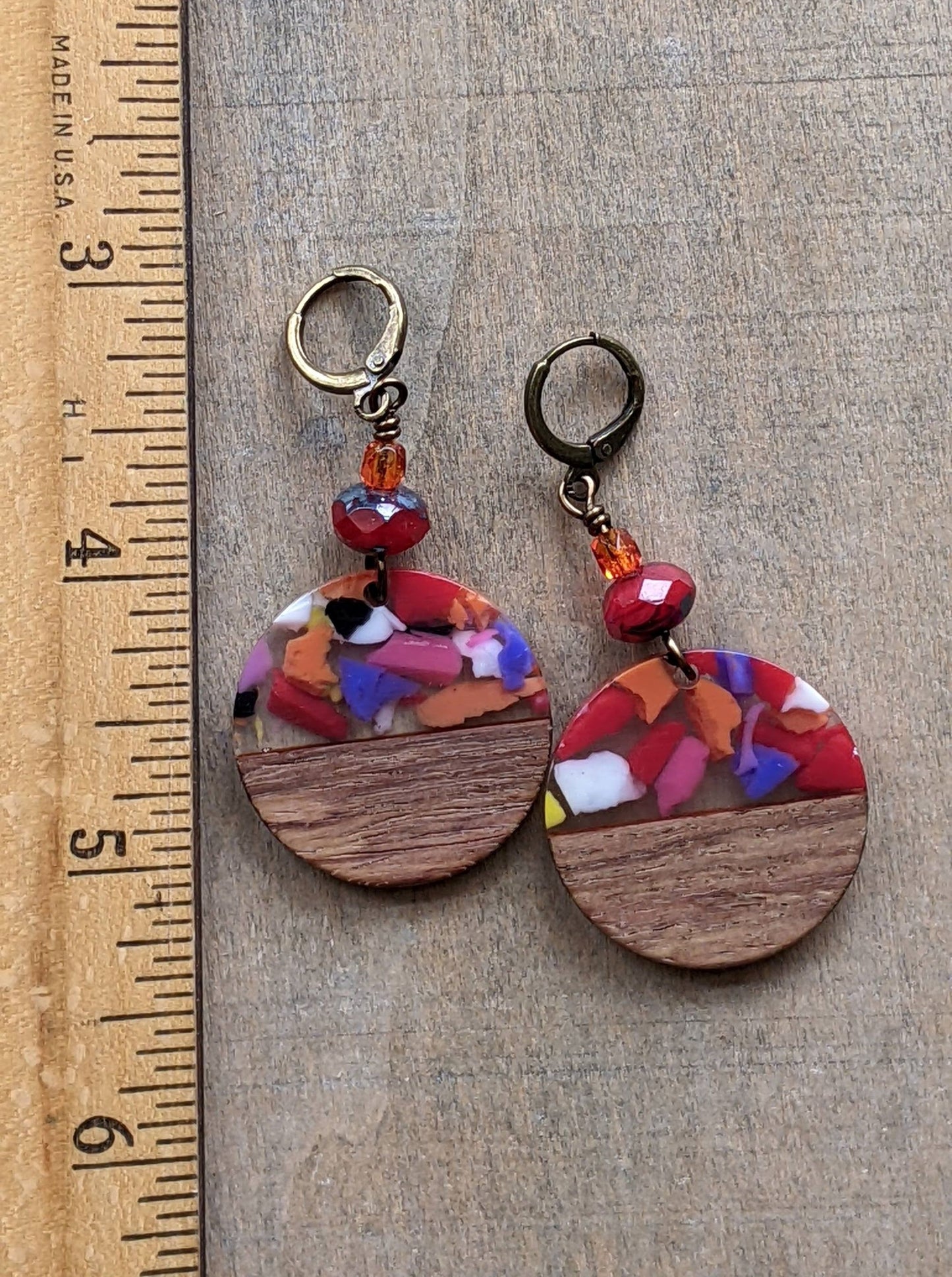 Wood and Resin Earrings ~ Fiesta