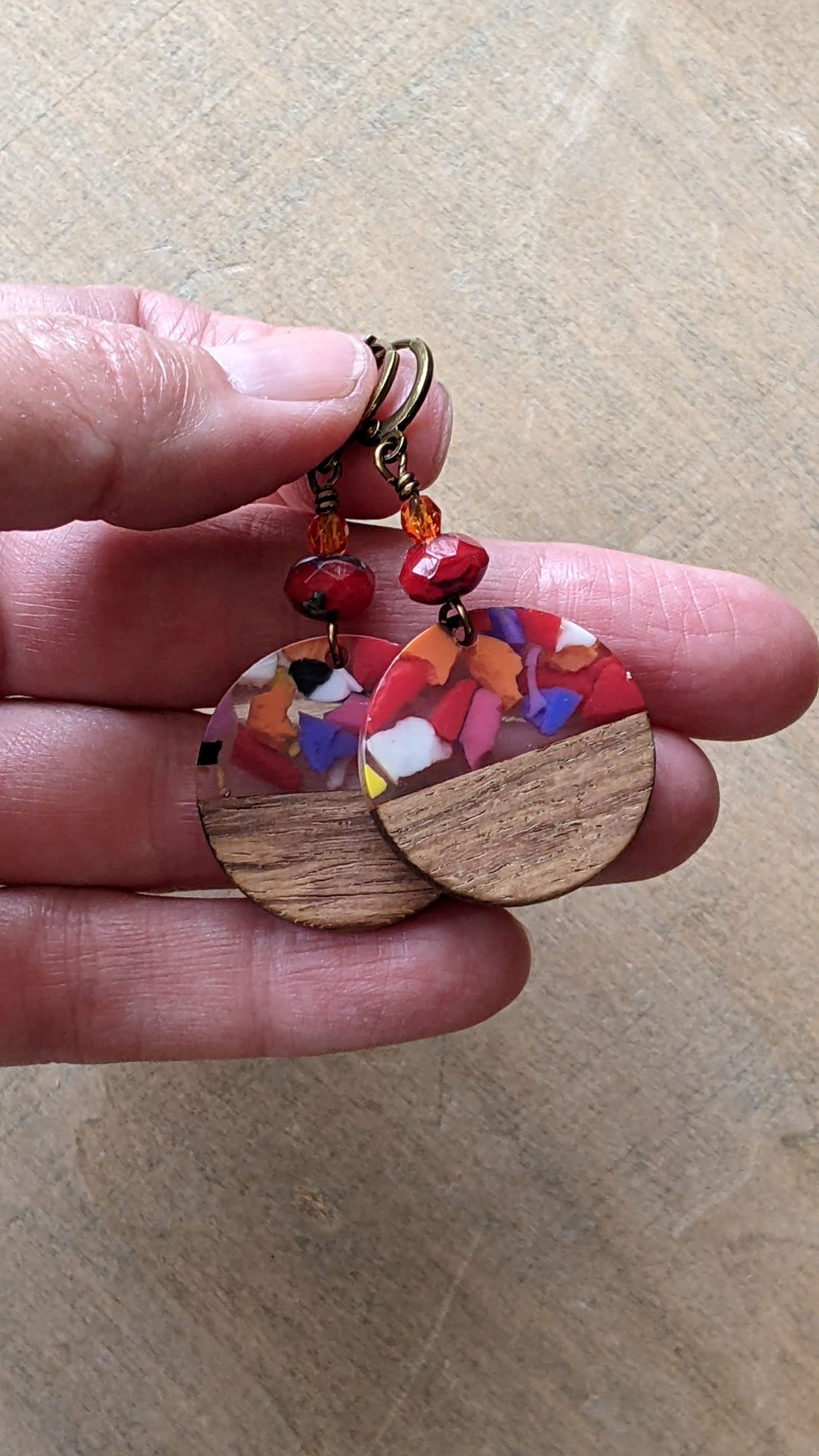 Wood and Resin Earrings ~ Fiesta