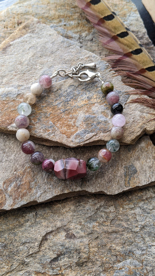 Beaded Gemstone Bracelet ~ Mookaite Jasper Focal