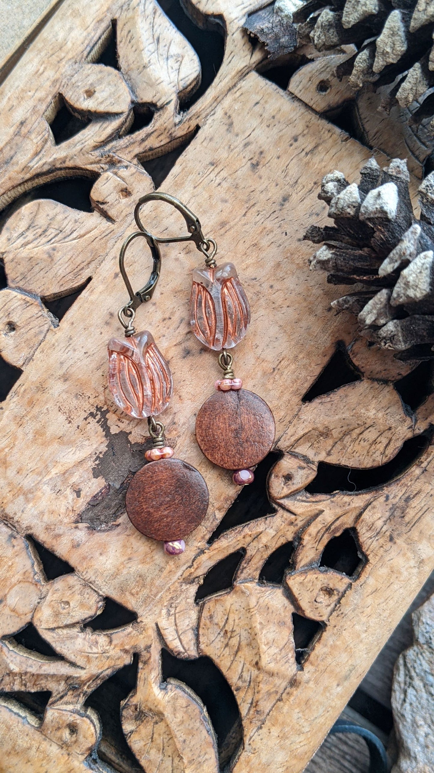 Tulip Earrings ~ Glass and Wood