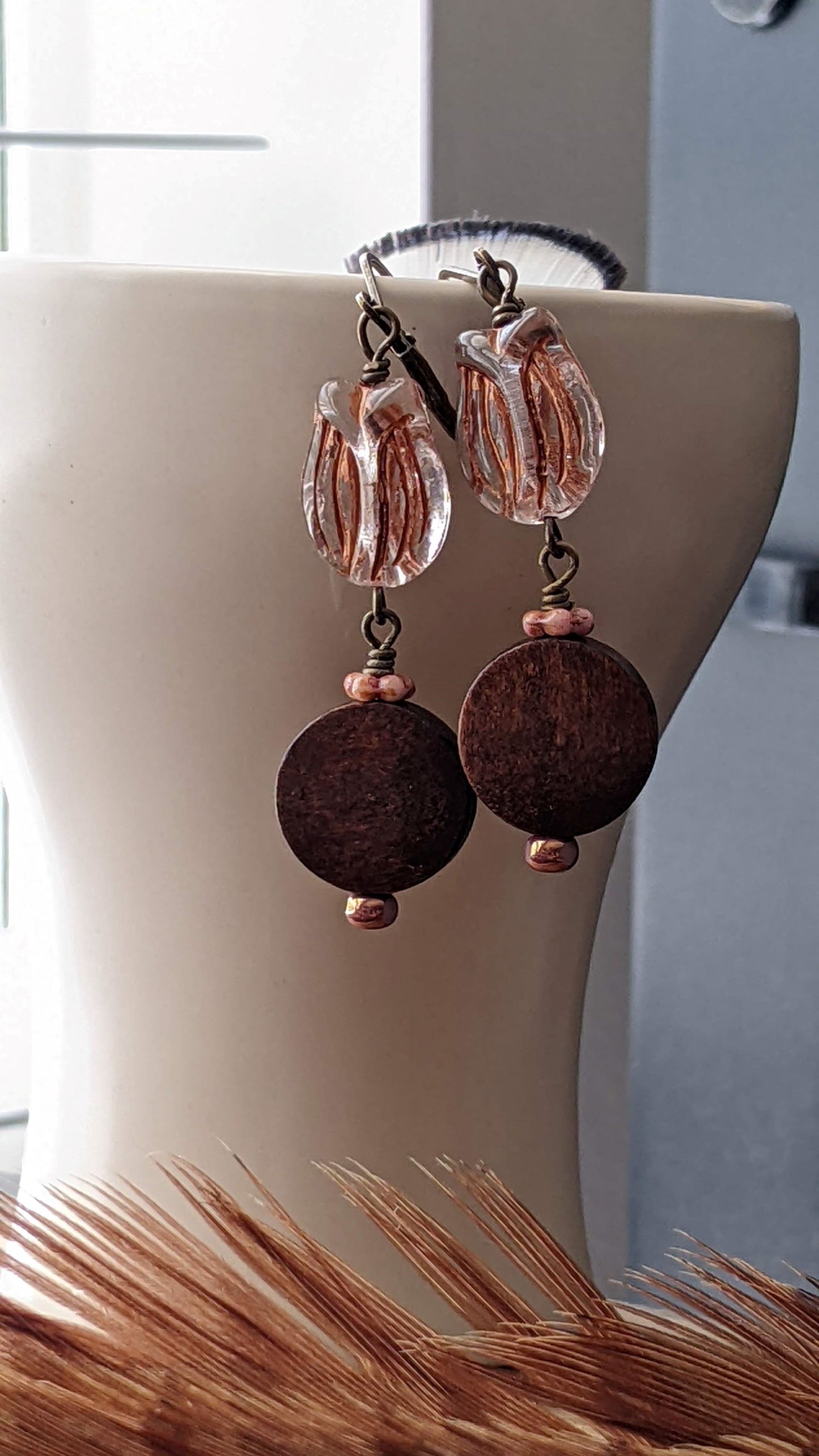 Tulip Earrings ~ Glass and Wood