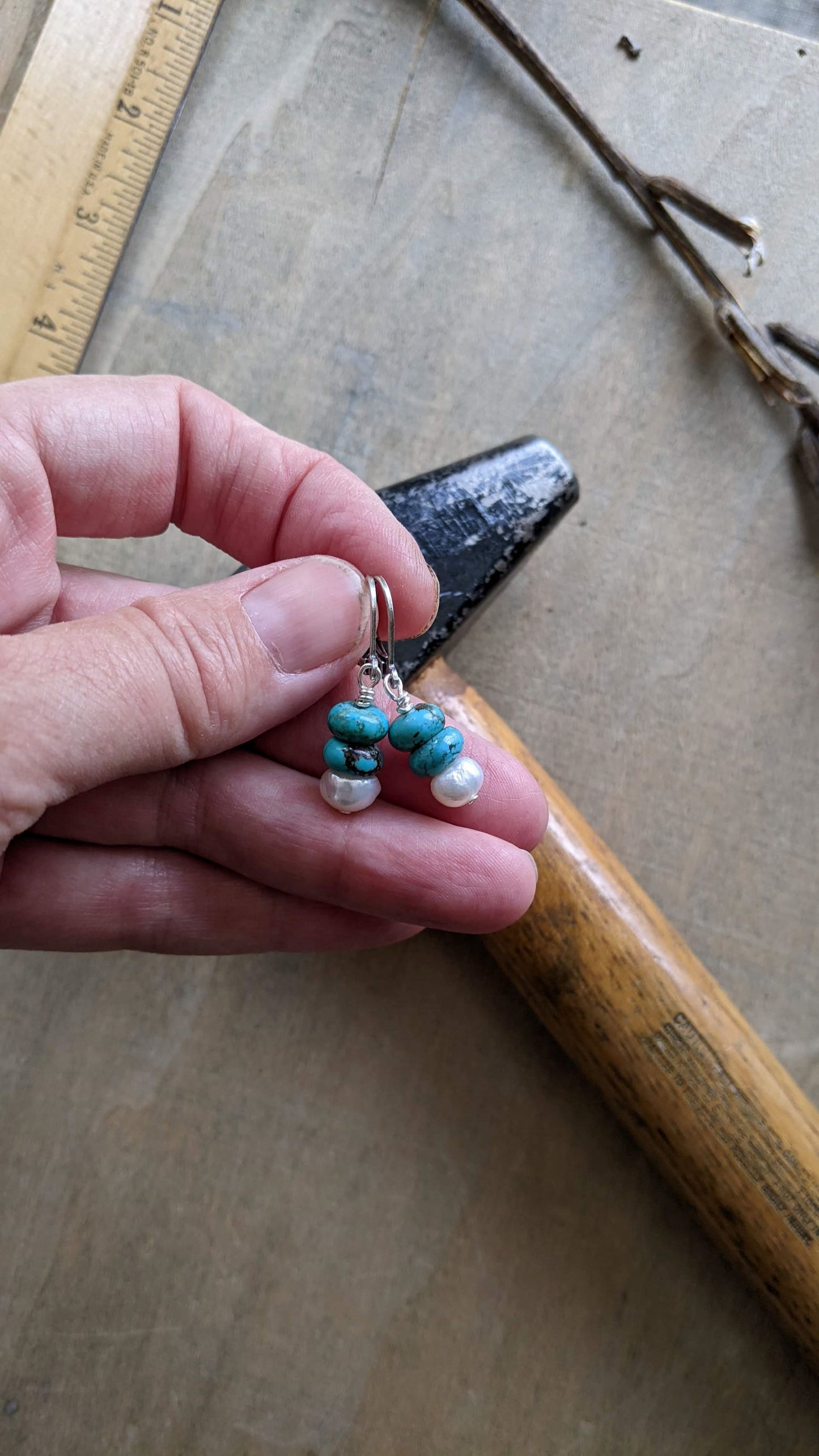 Turquoise and Pearl Earrings