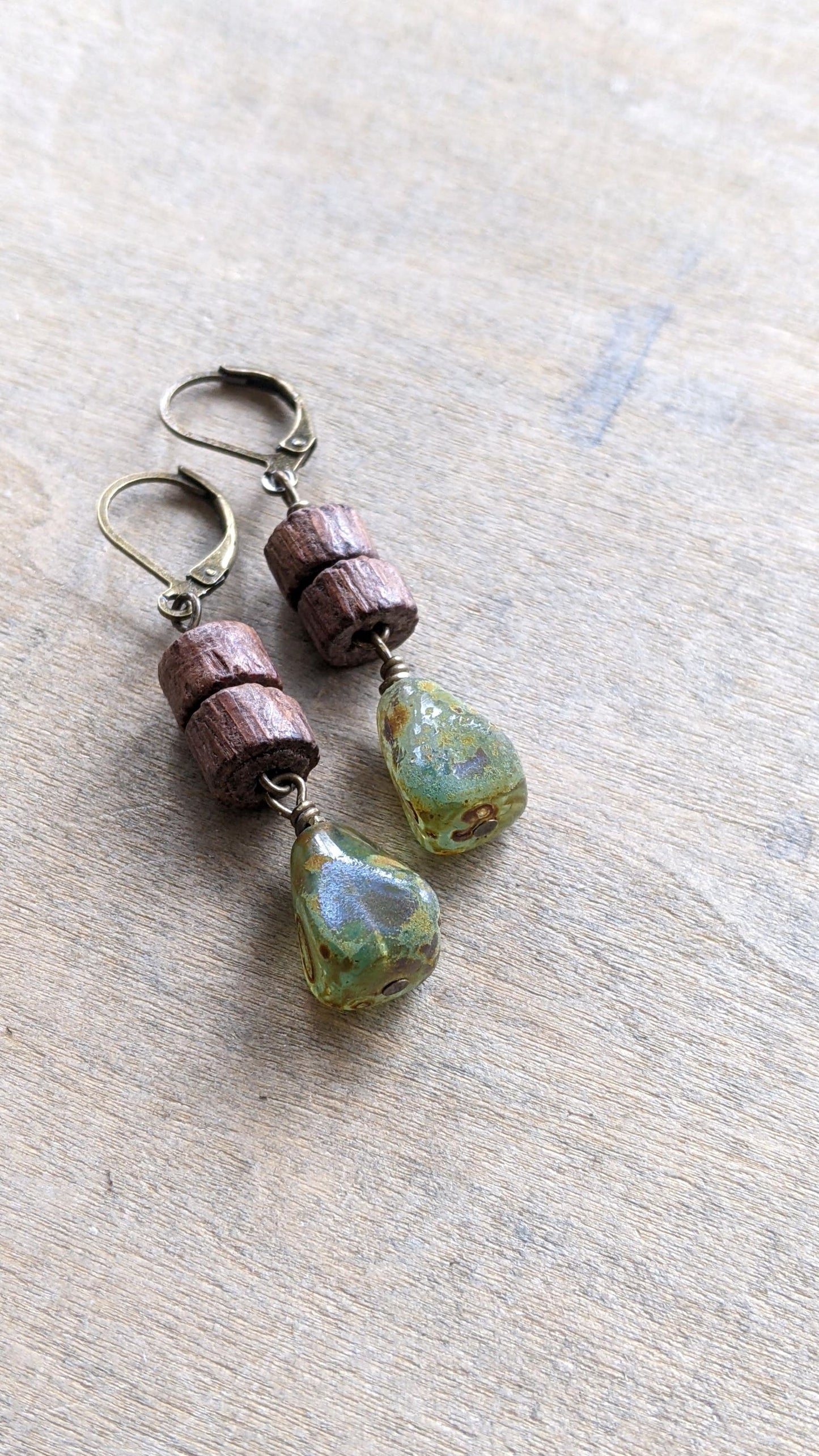 Wood and Glass Earrings ~ Nature Walk