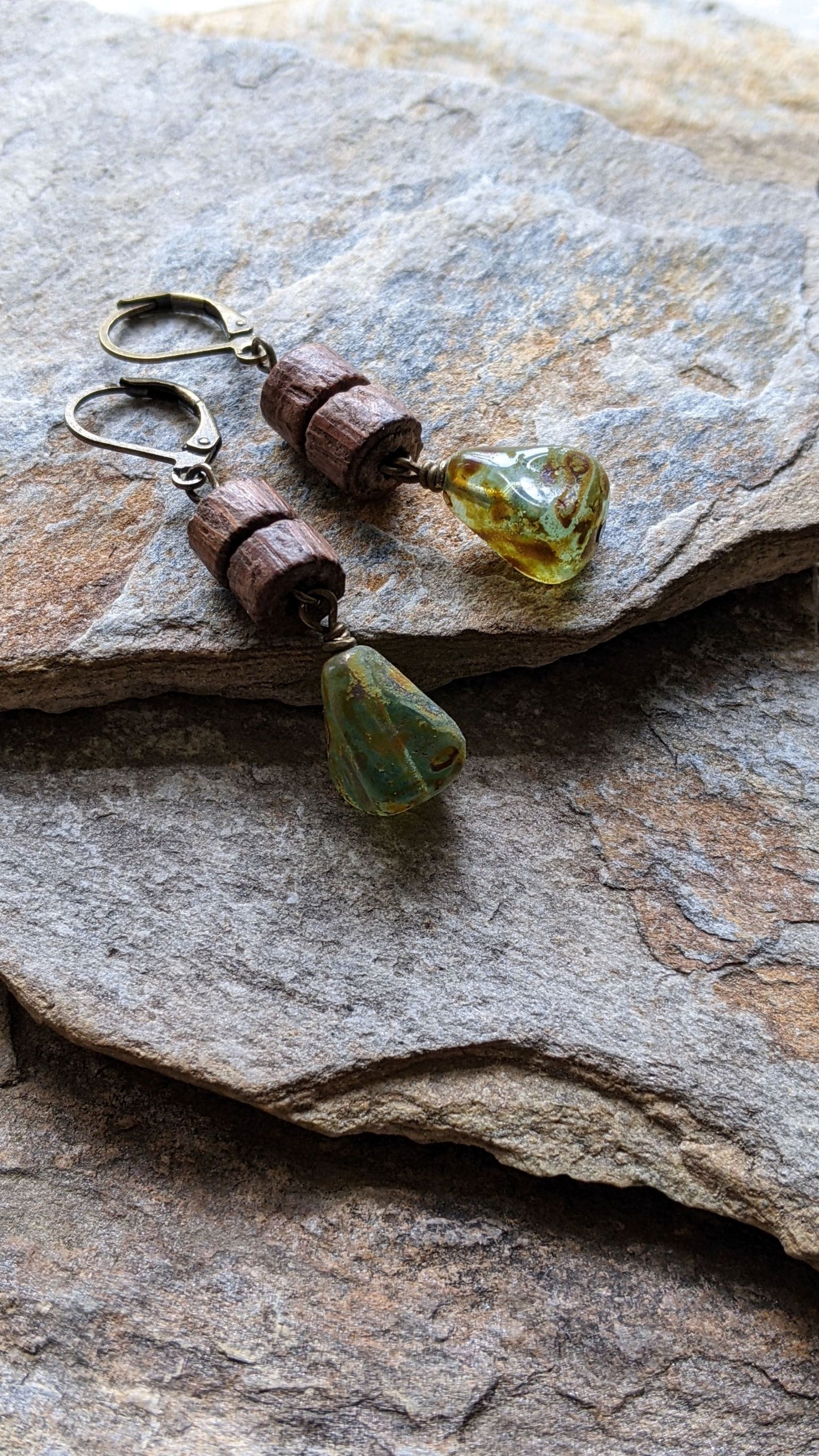 Wood and Glass Earrings ~ Nature Walk