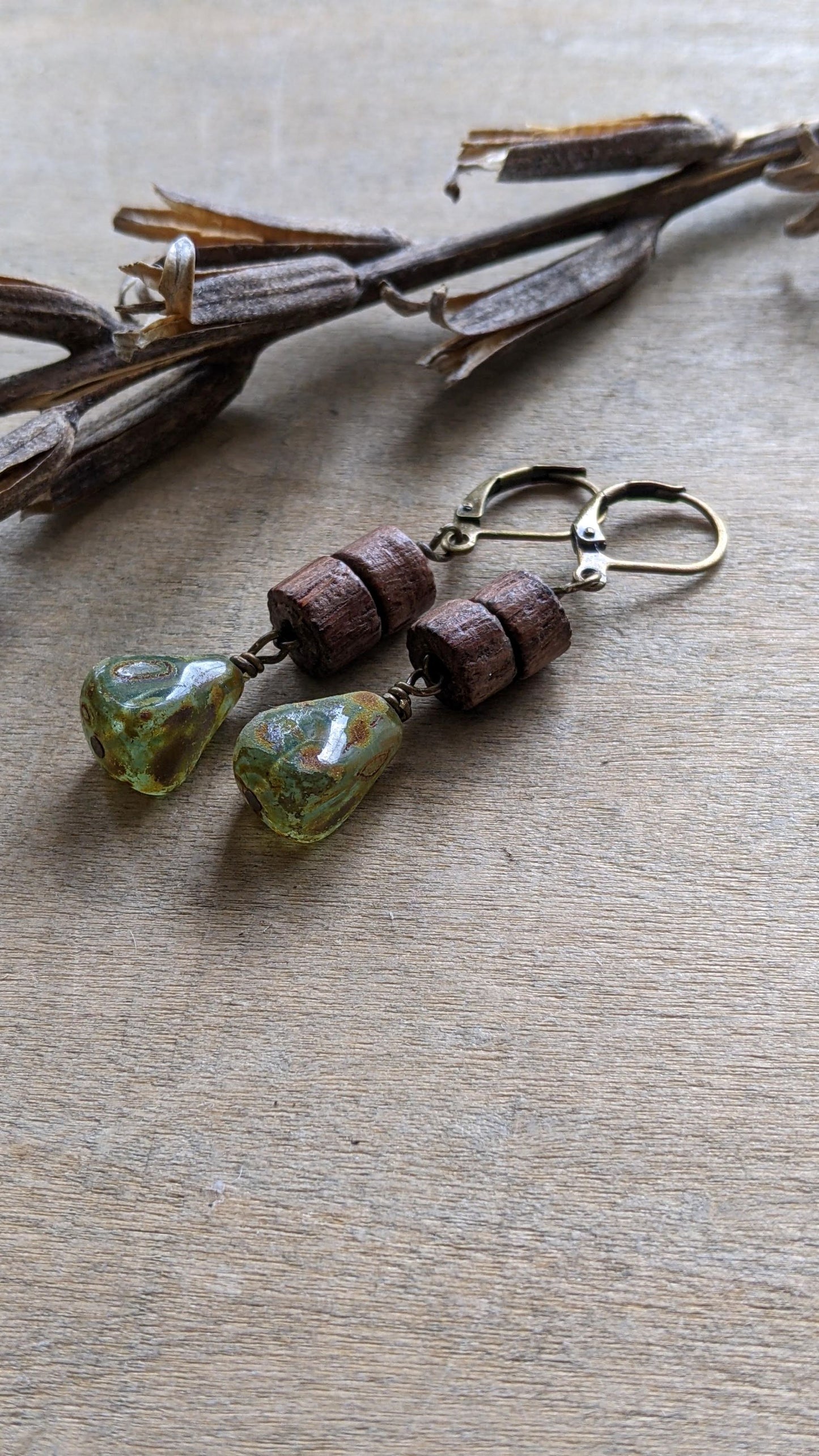 Wood and Glass Earrings ~ Nature Walk