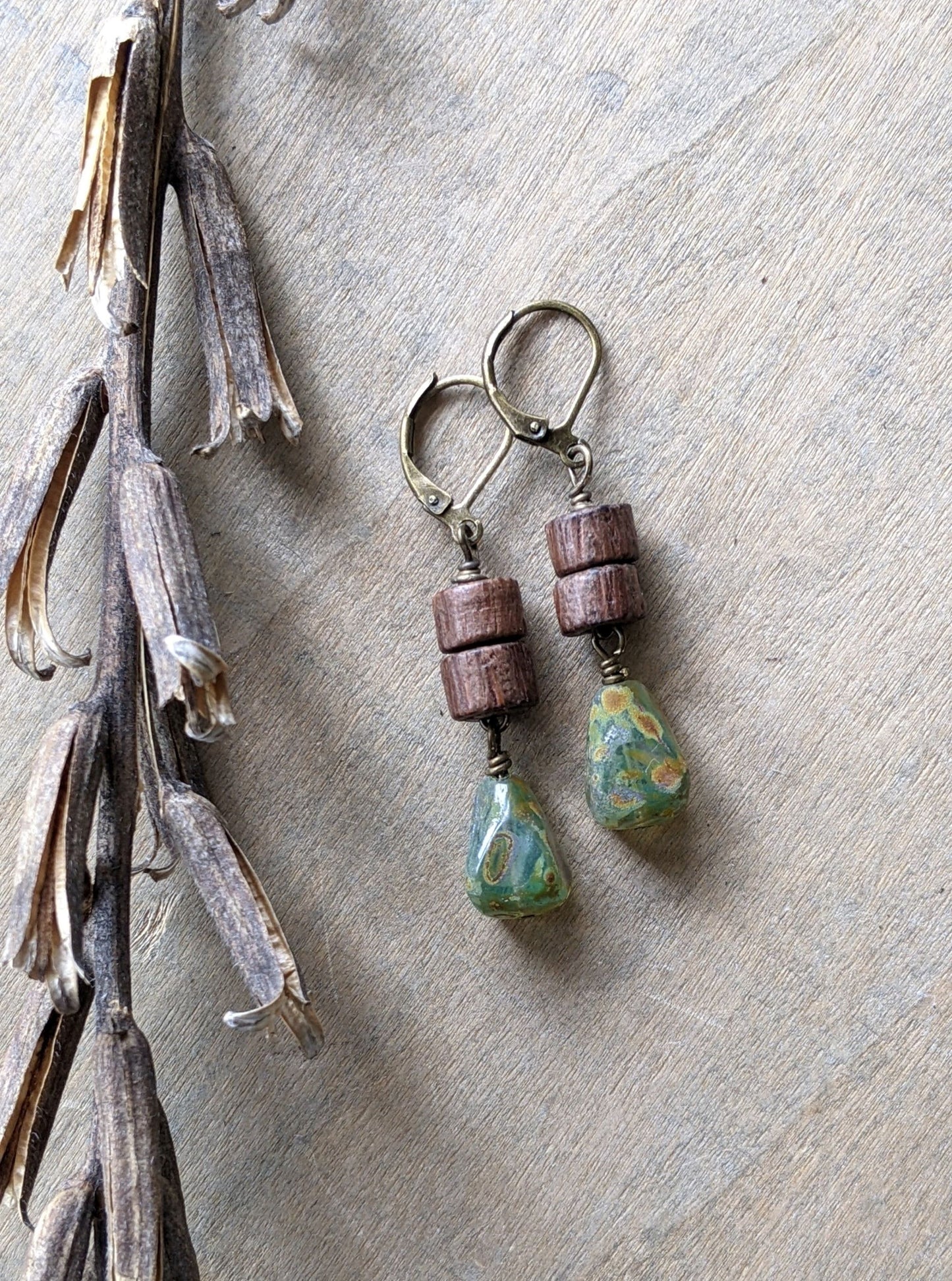 Wood and Glass Earrings ~ Nature Walk