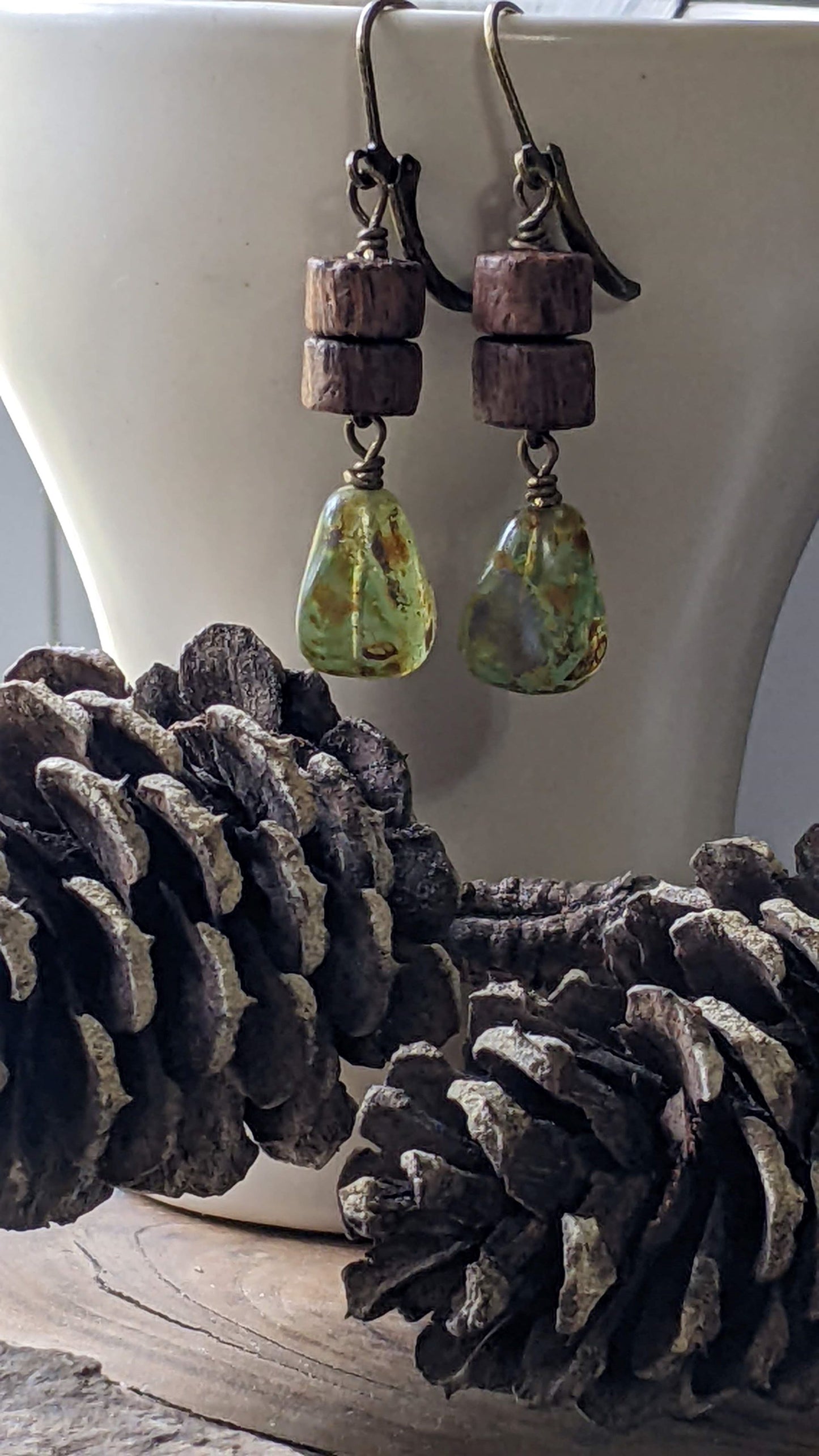 Wood and Glass Earrings ~ Nature Walk