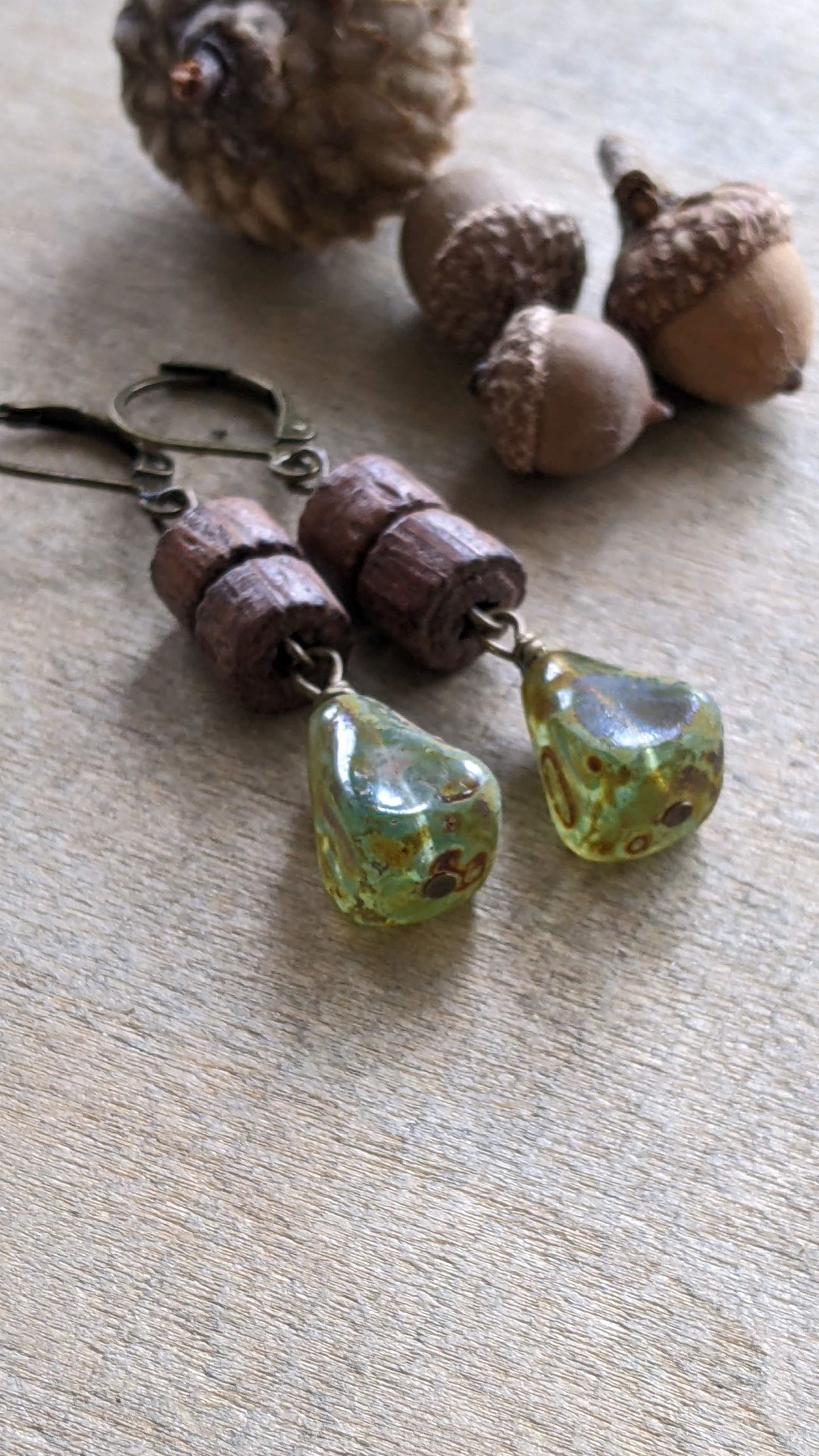 Wood and Glass Earrings ~ Nature Walk