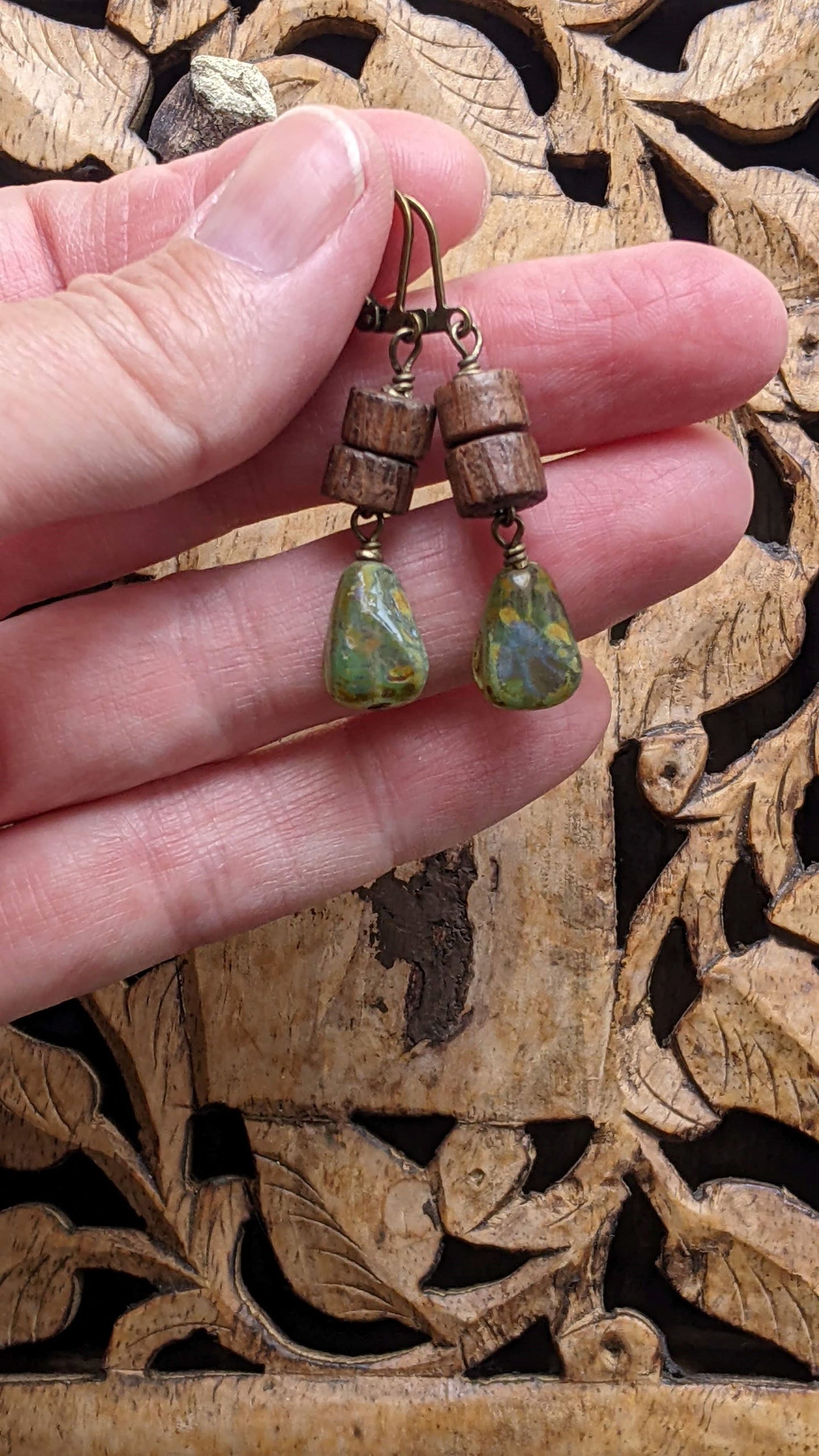 Wood and Glass Earrings ~ Nature Walk