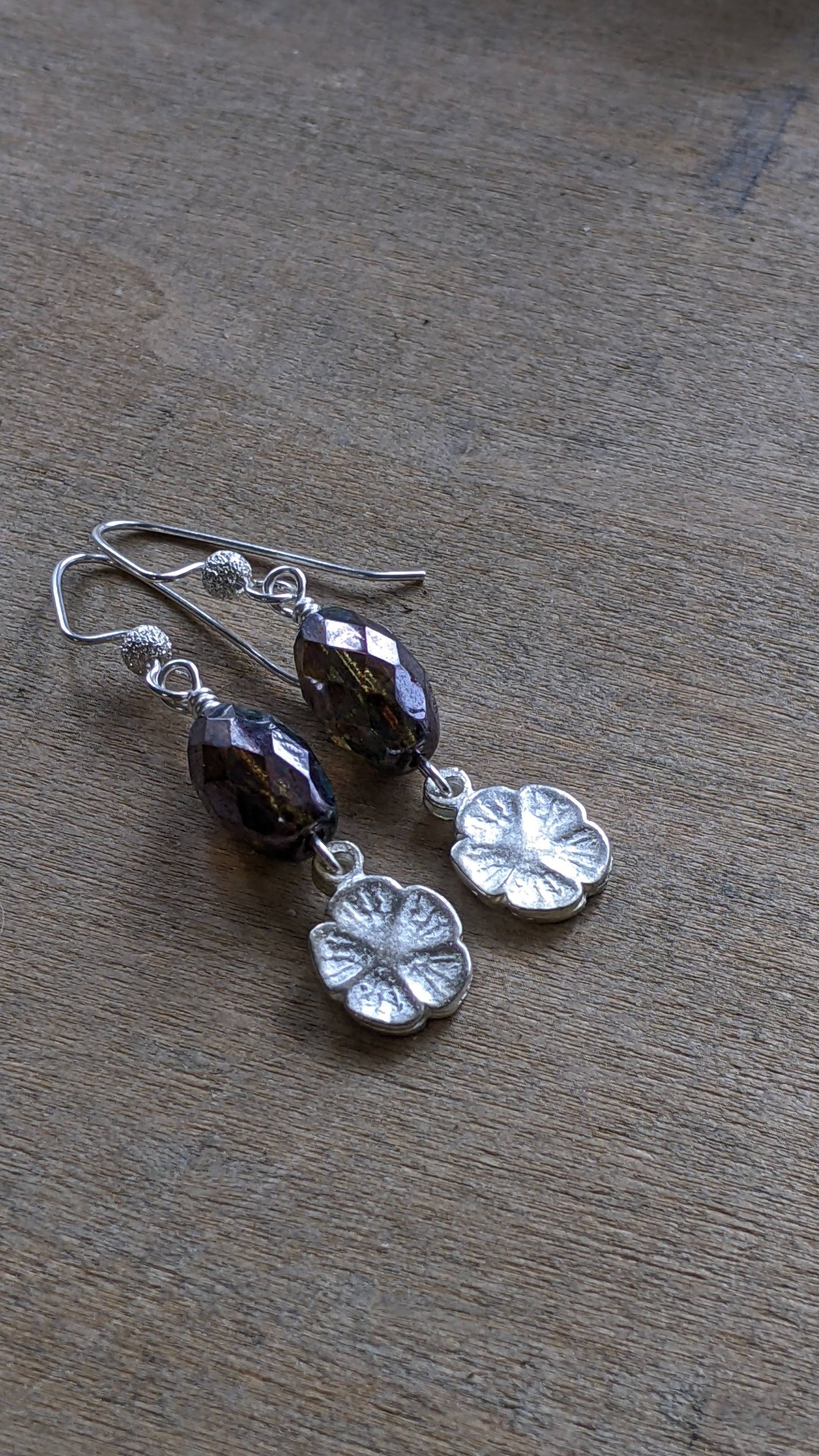 Flower Earrings ~ Blue Glass