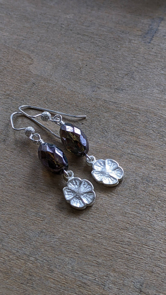 Flower Earrings ~ Blue Glass