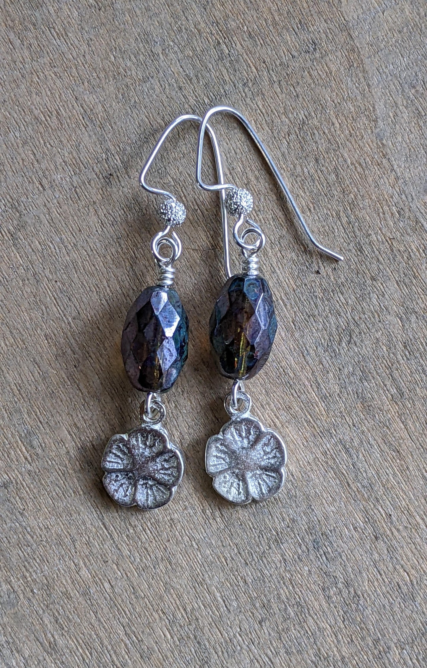 Flower Earrings ~ Blue Glass