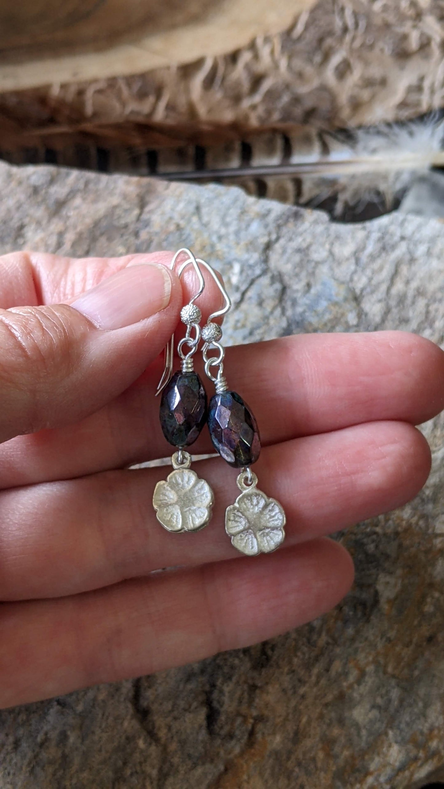 Flower Earrings ~ Blue Glass