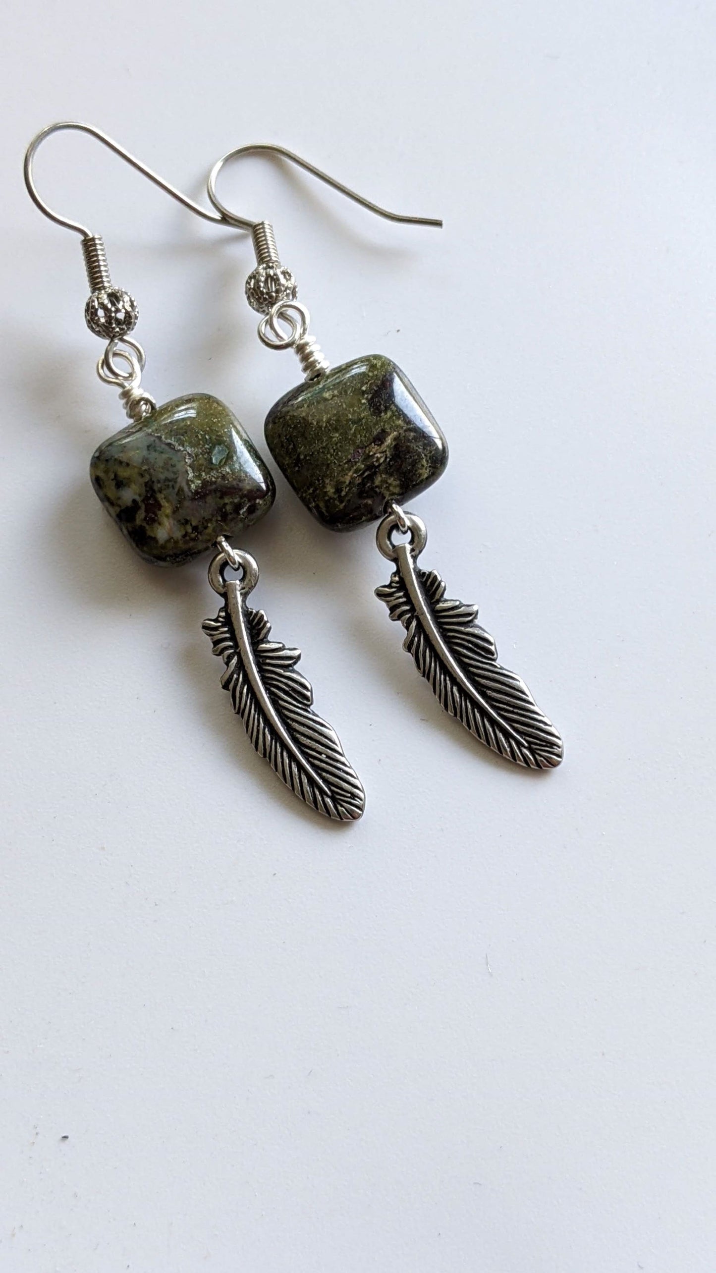 Gemstone Earrings ~ Jasper with Feather