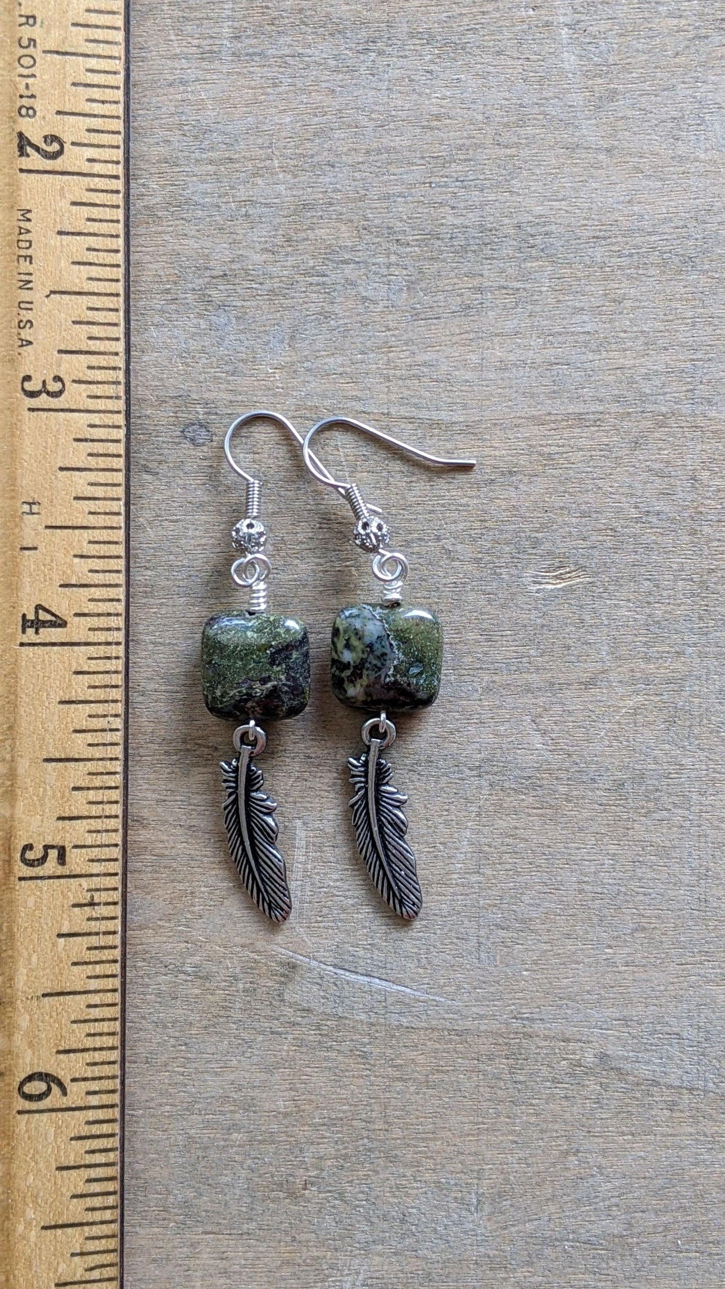 Gemstone Earrings ~ Jasper with Feather