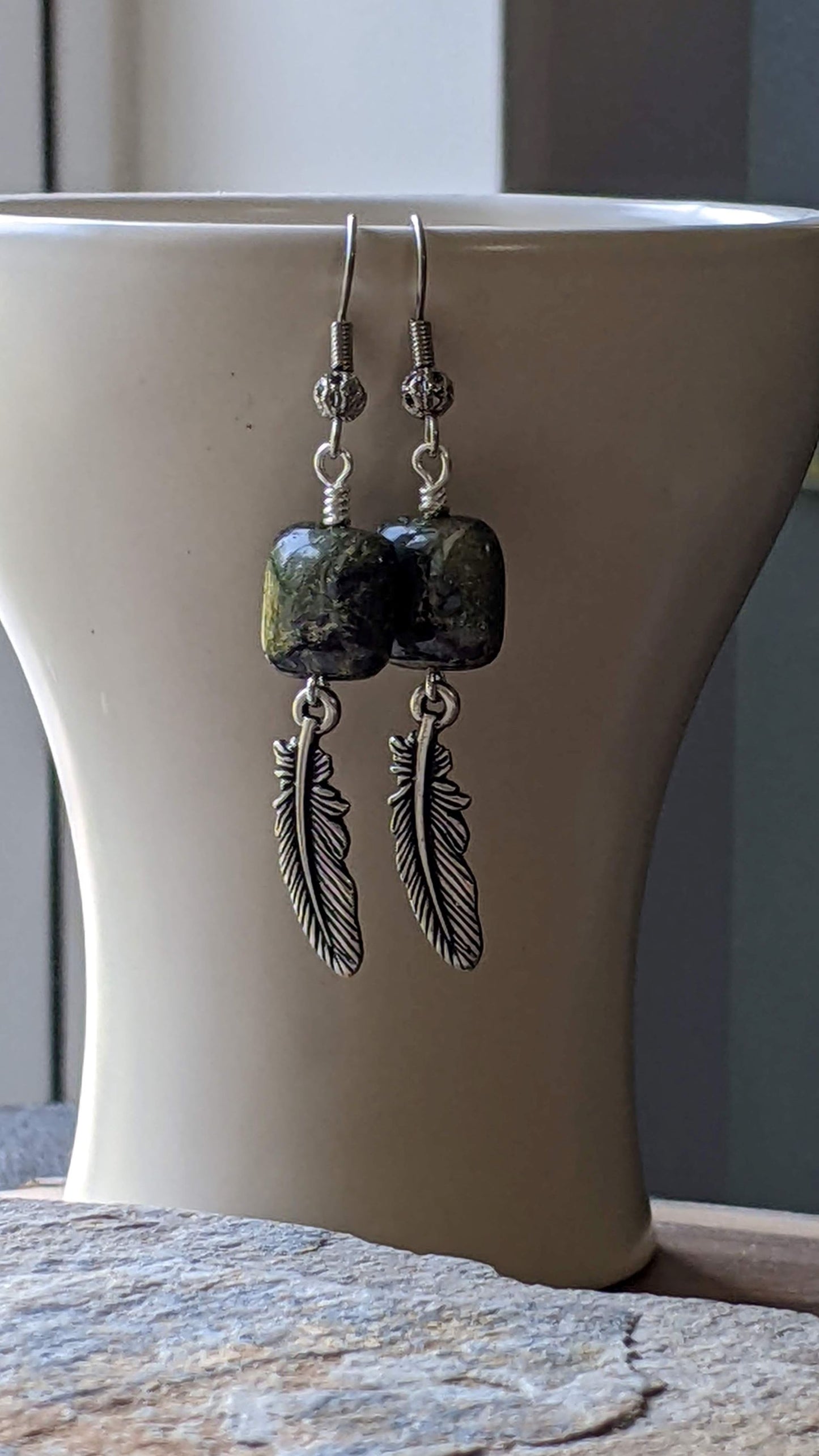 Gemstone Earrings ~ Jasper with Feather