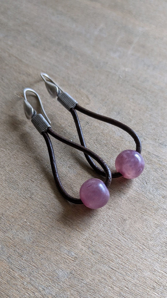 Leather Hoop Earrings ~ Light Purple