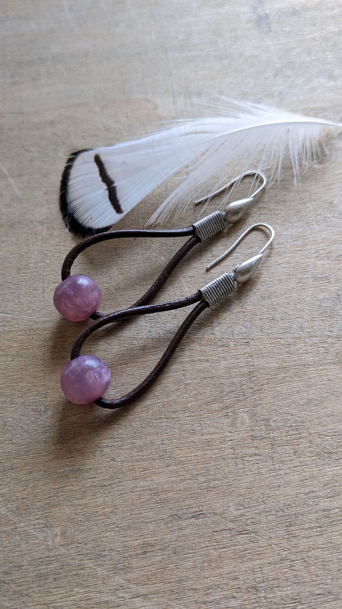 Leather Hoop Earrings ~ Light Purple