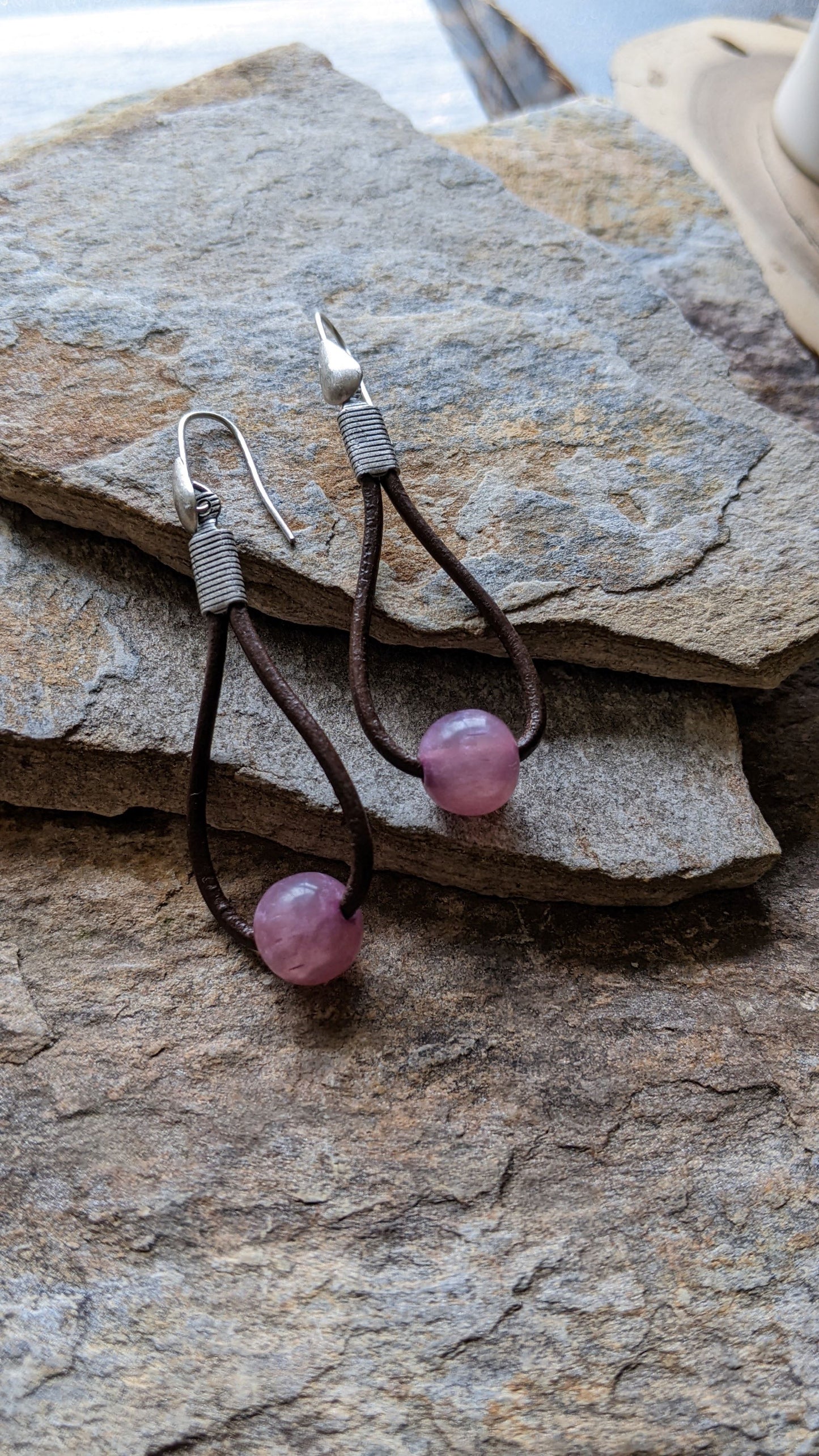 Leather Hoop Earrings ~ Light Purple