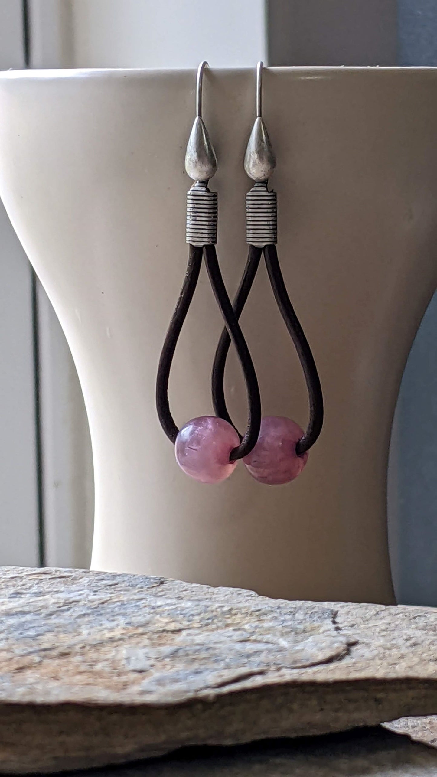 Leather Hoop Earrings ~ Light Purple