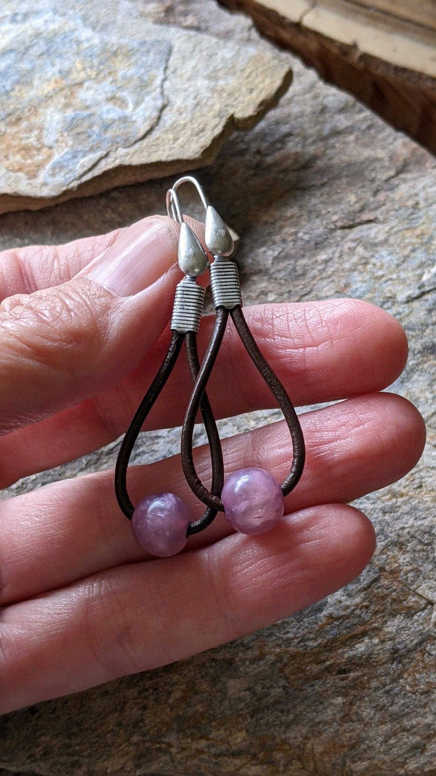 Leather Hoop Earrings ~ Light Purple