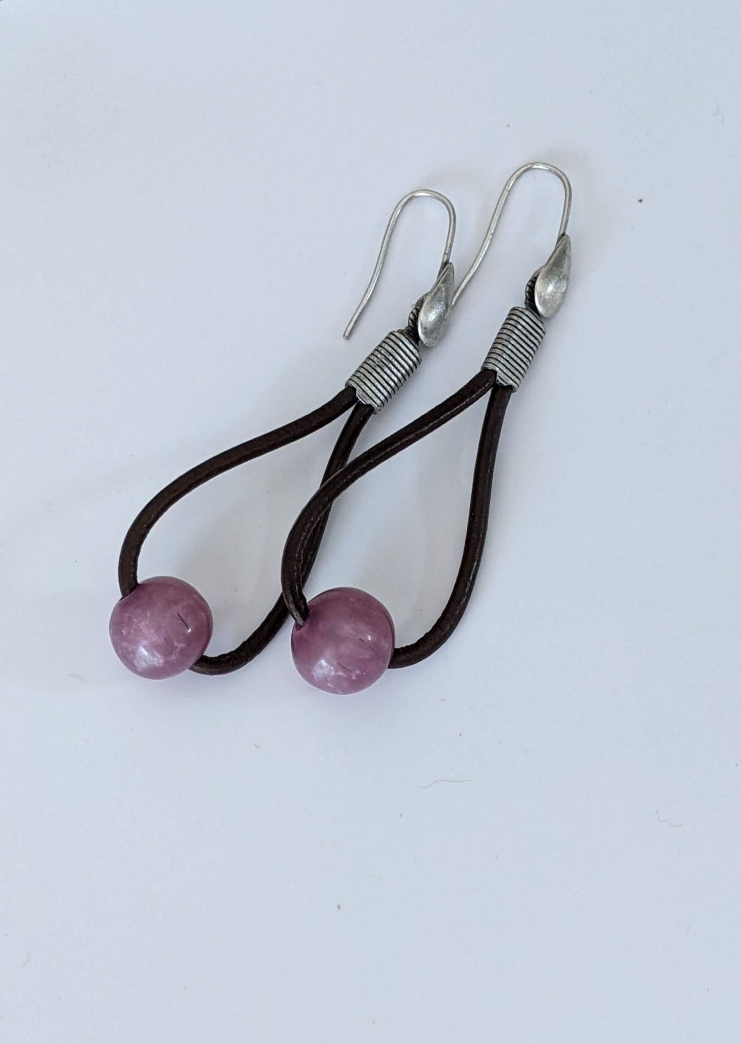 Leather Hoop Earrings ~ Light Purple