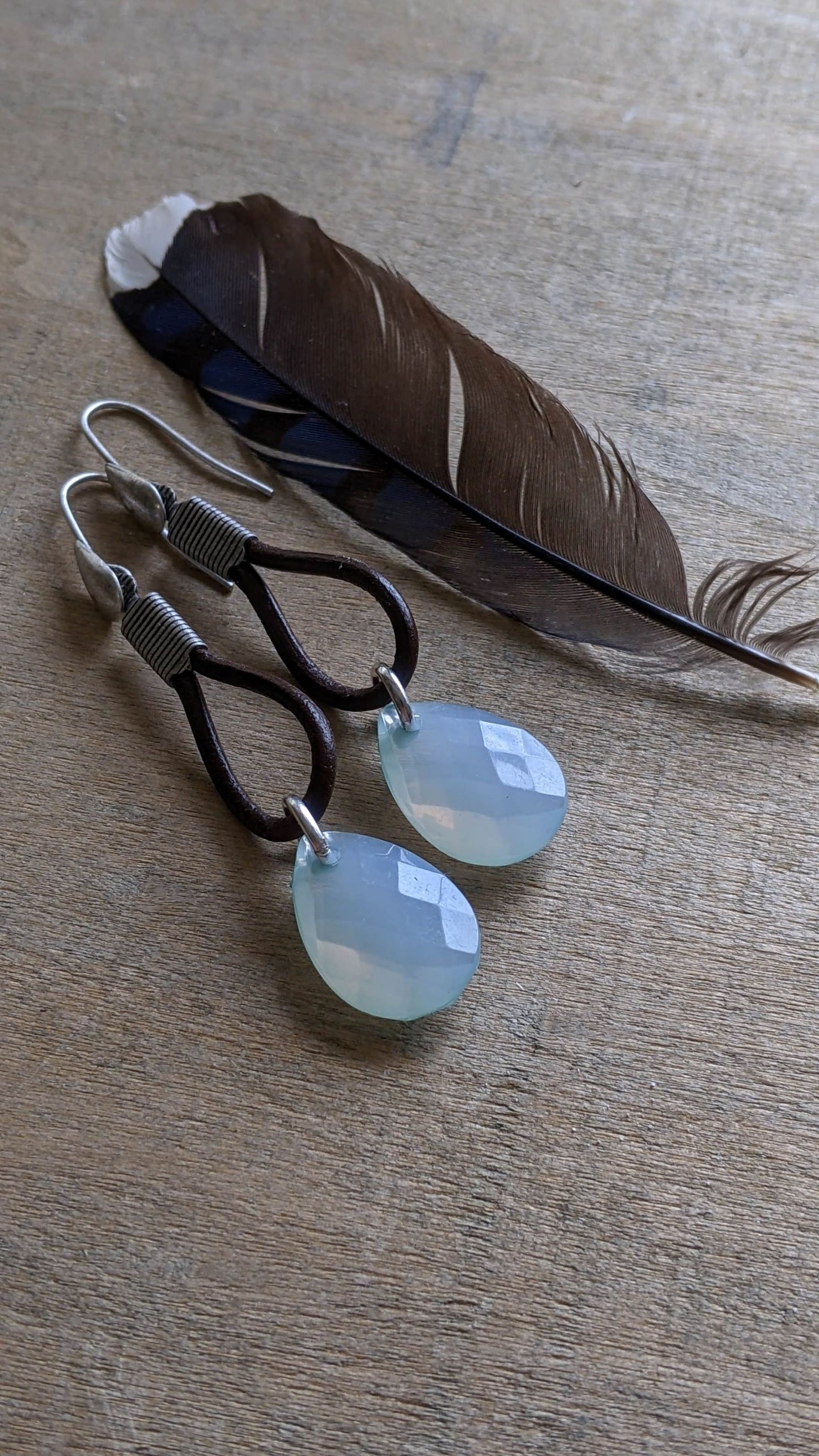 Leather Hoop Earrings ~ Sky Blue