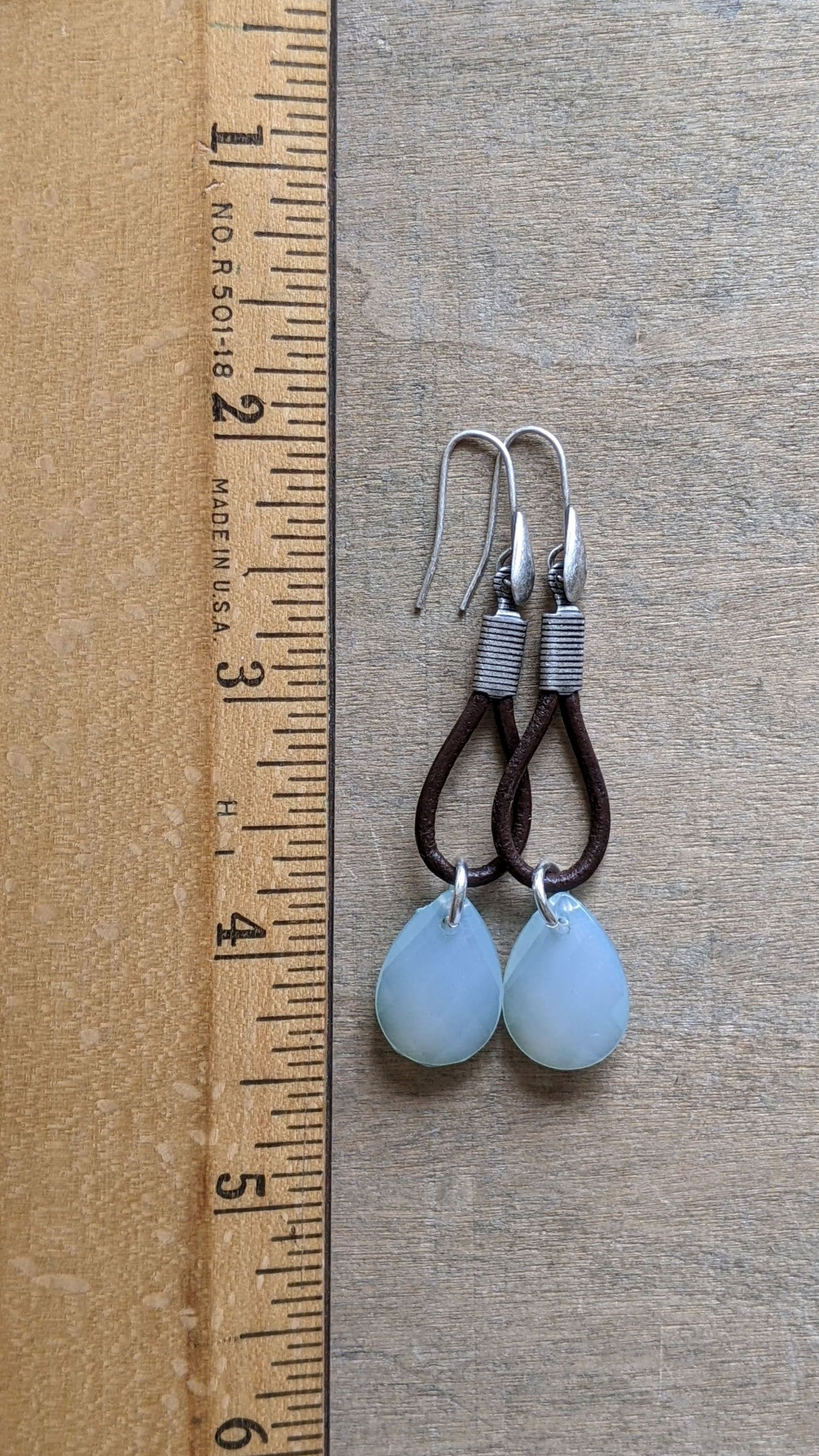 Leather Hoop Earrings ~ Sky Blue