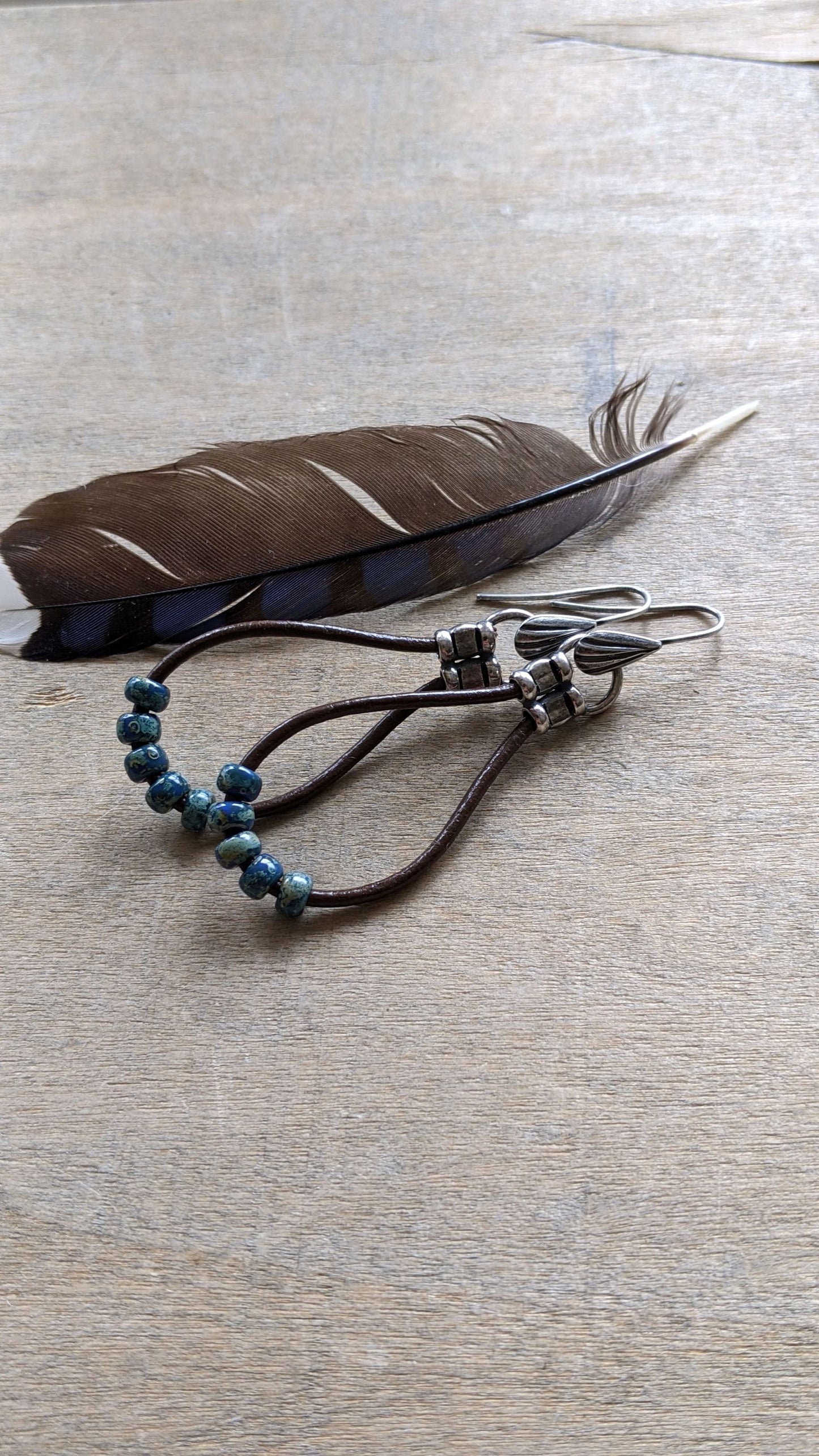 Leather Hoop Earrings ~ Blue