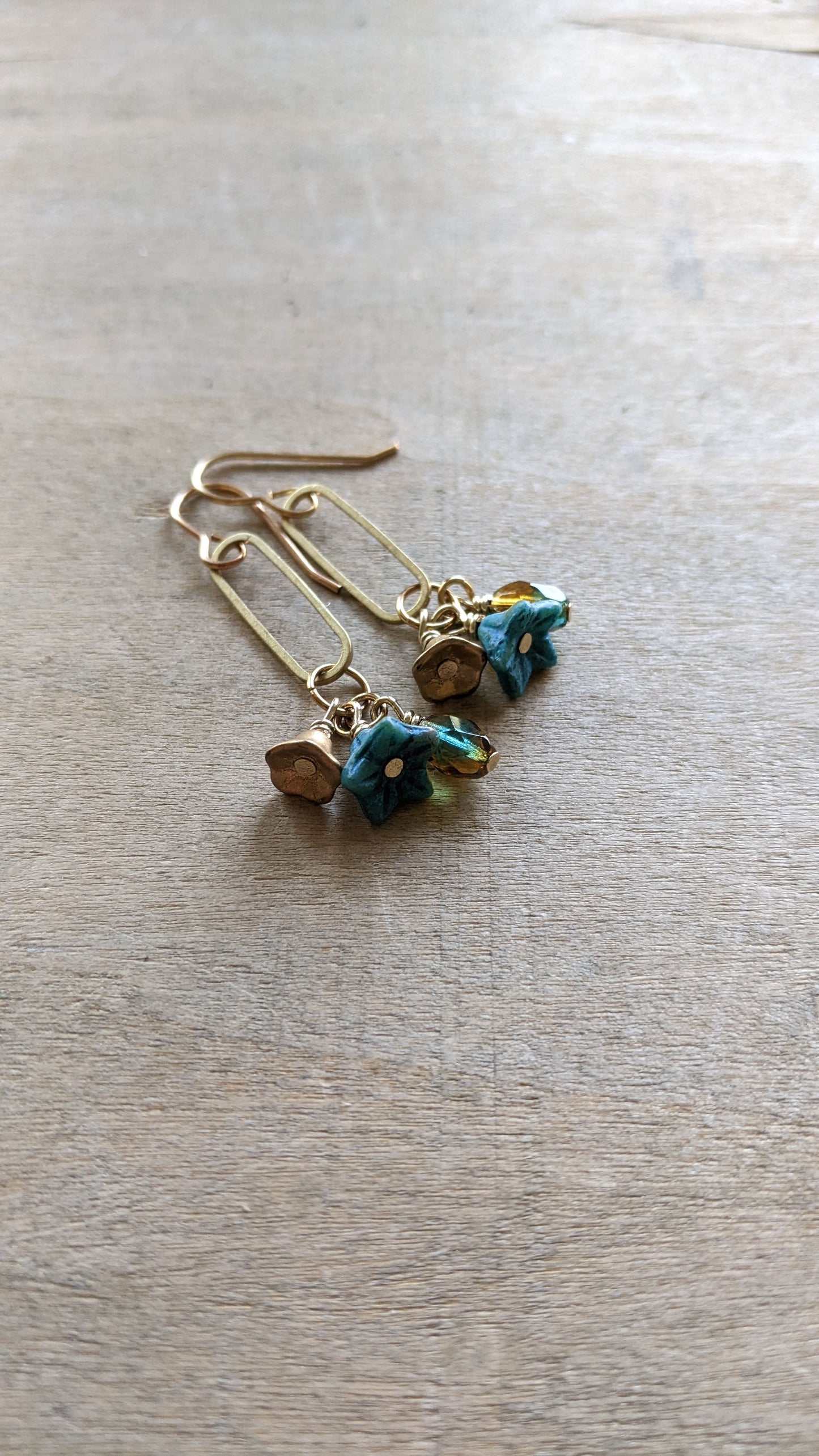 Flower Earrings ~ Blue and Gold