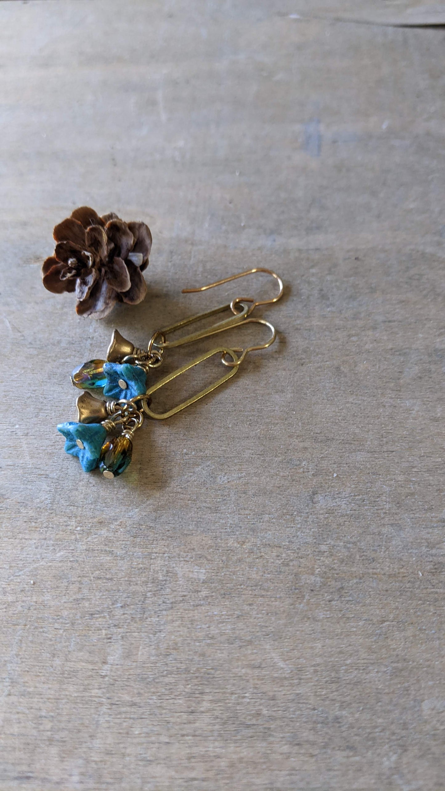 Flower Earrings ~ Blue and Gold