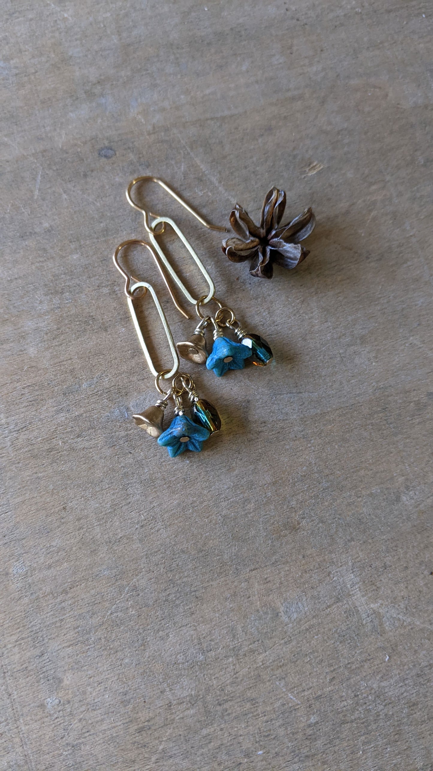 Flower Earrings ~ Blue and Gold