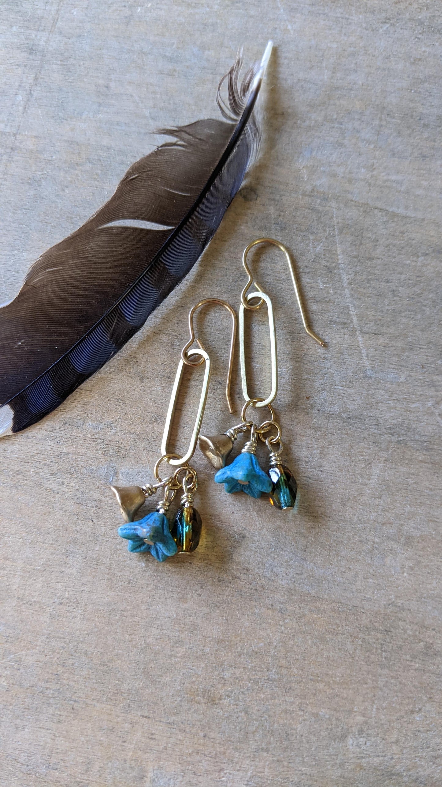 Flower Earrings ~ Blue and Gold